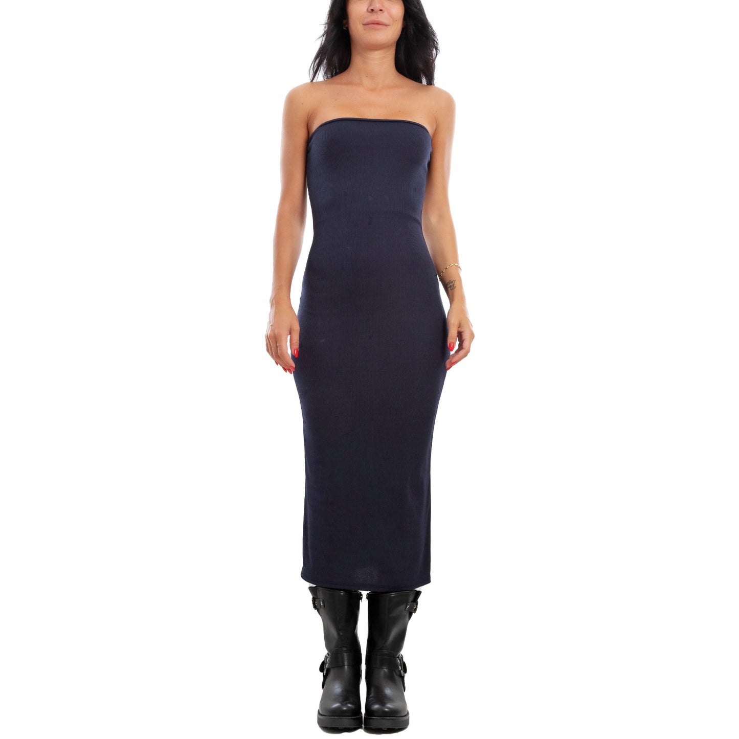 toocool vestito donna tubino costine bandeau spacco 200433