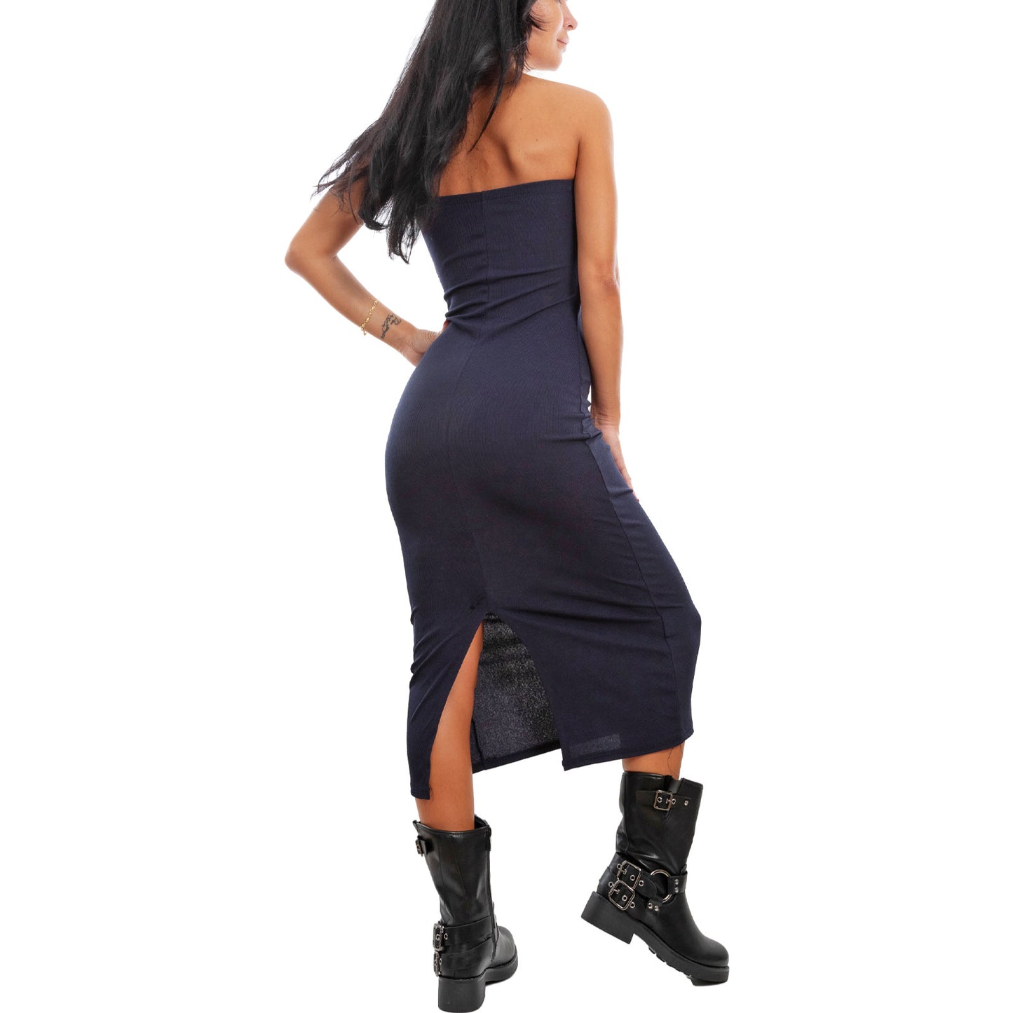 toocool vestito donna tubino costine bandeau spacco 200433