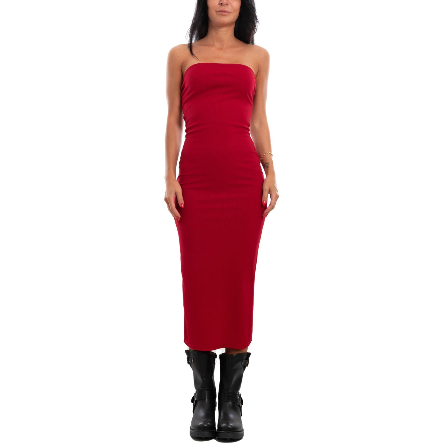 toocool vestito donna tubino costine bandeau spacco 200433