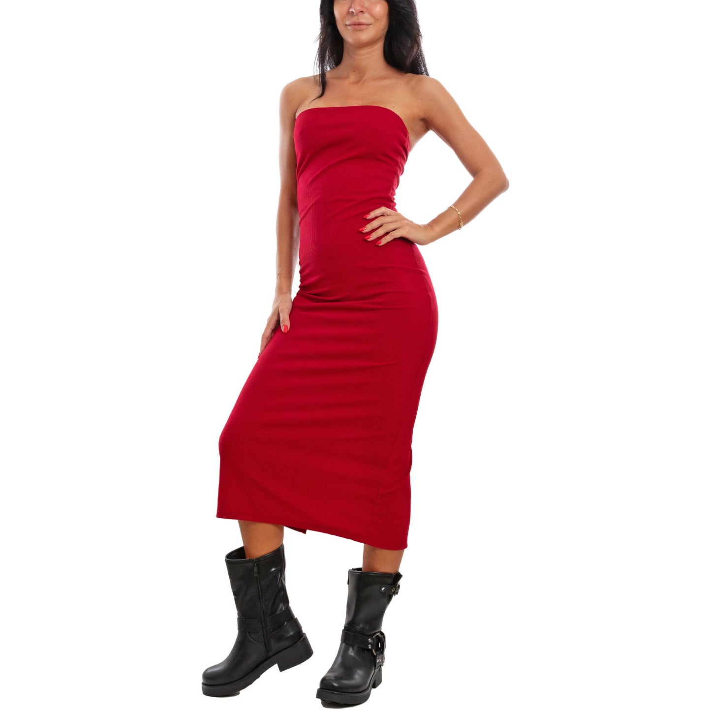 toocool vestito donna tubino costine bandeau spacco 200433