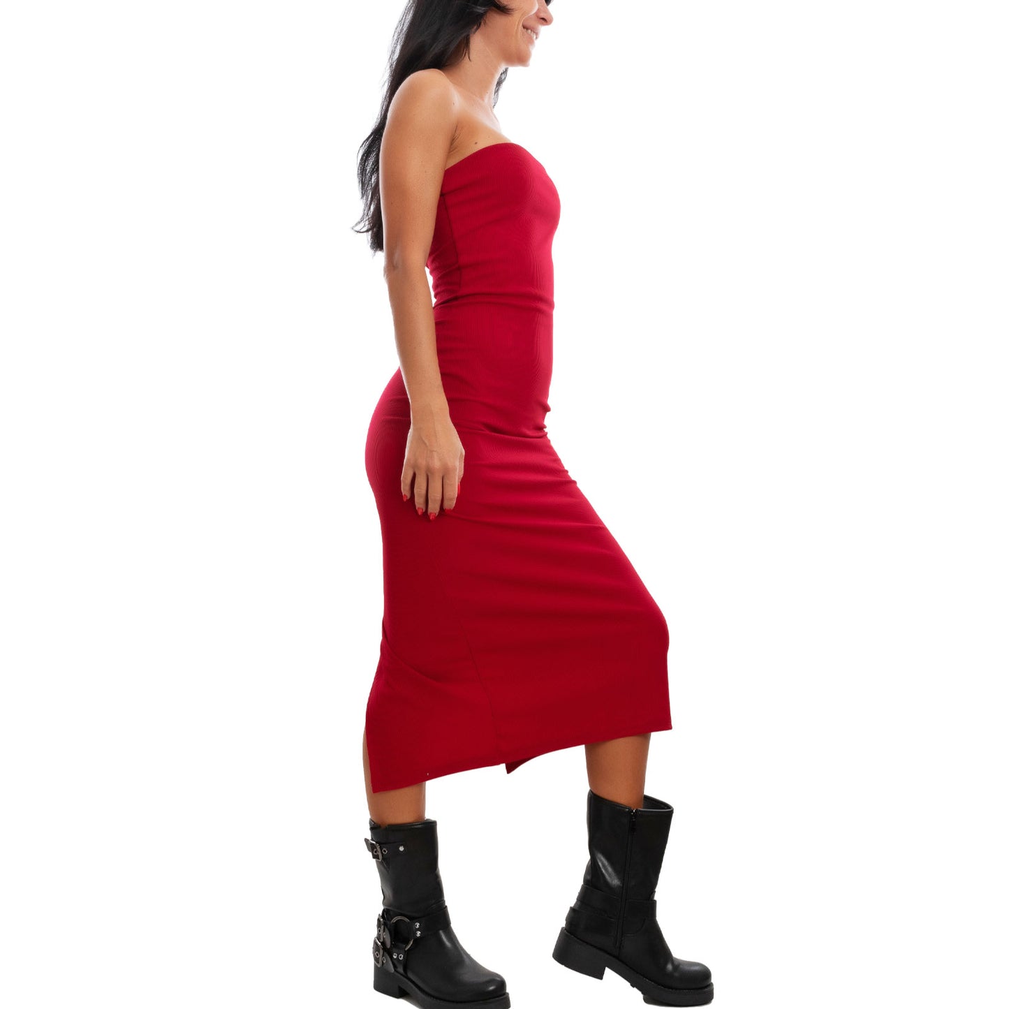 toocool vestito donna tubino costine bandeau spacco 200433