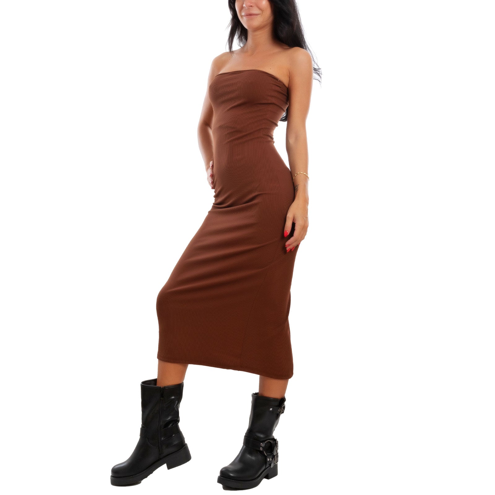 toocool vestito donna tubino costine bandeau spacco 200433