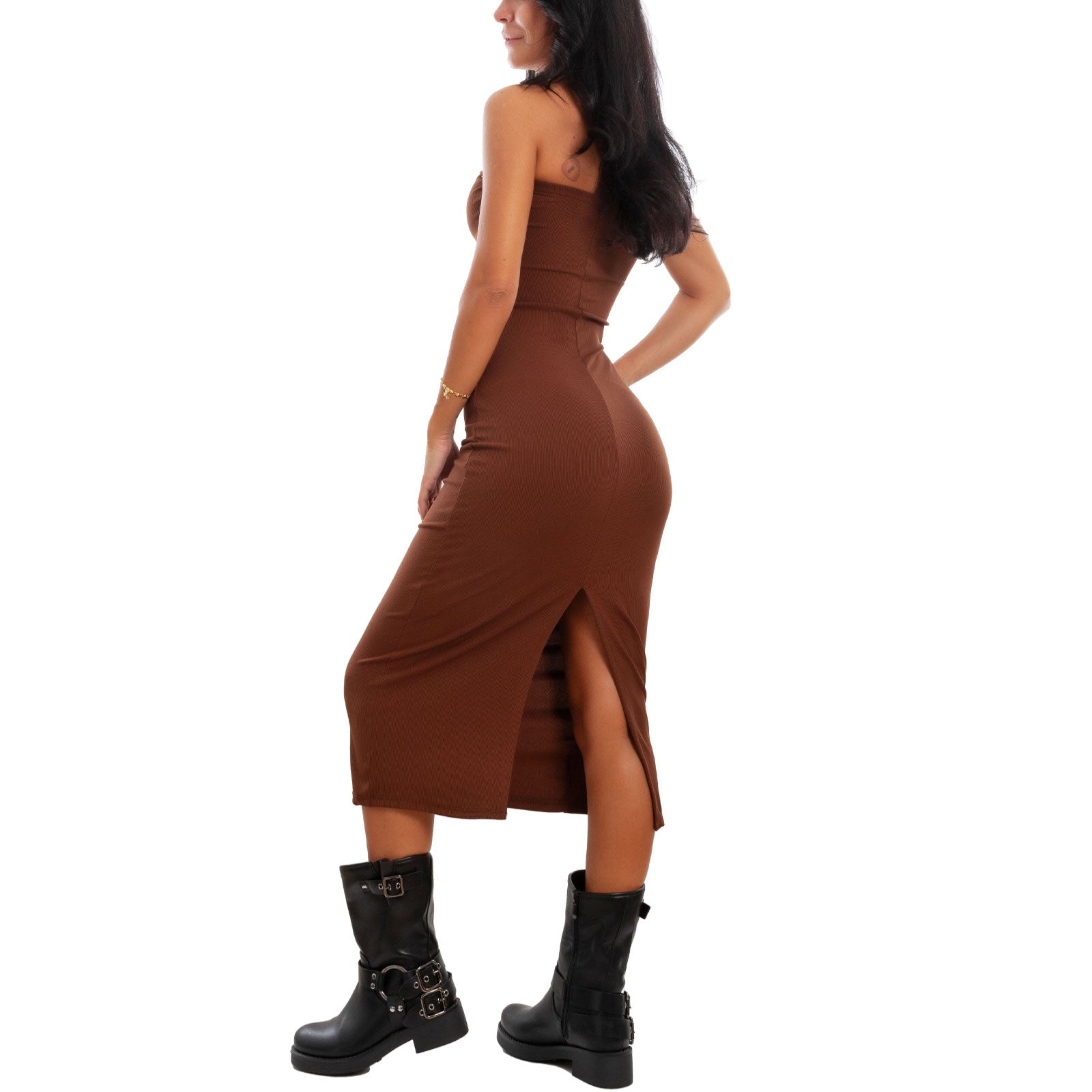 toocool vestito donna tubino costine bandeau spacco 200433