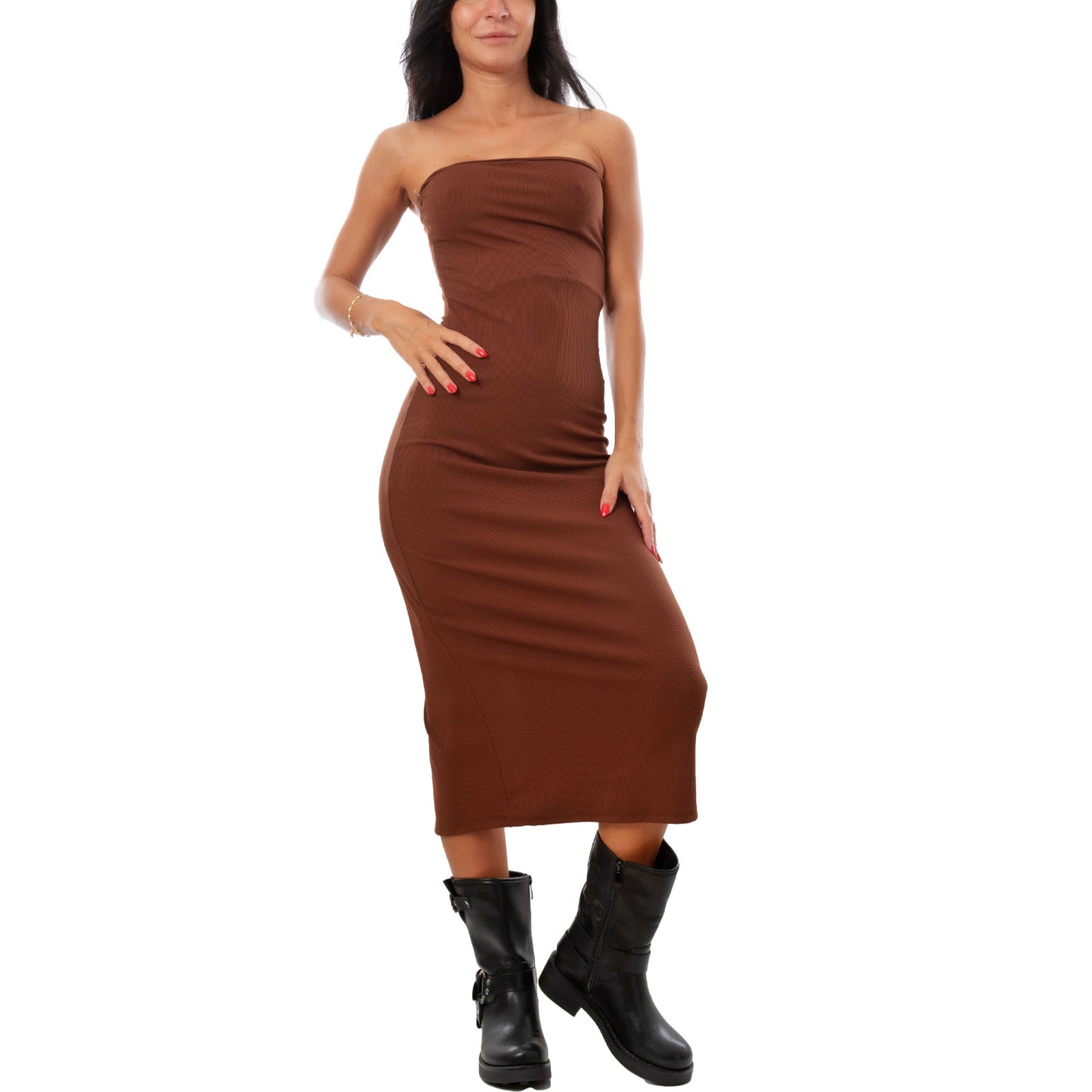 toocool vestito donna tubino costine bandeau spacco 200433