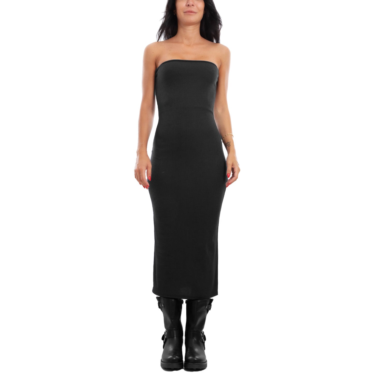 toocool vestito donna tubino costine bandeau spacco 200433