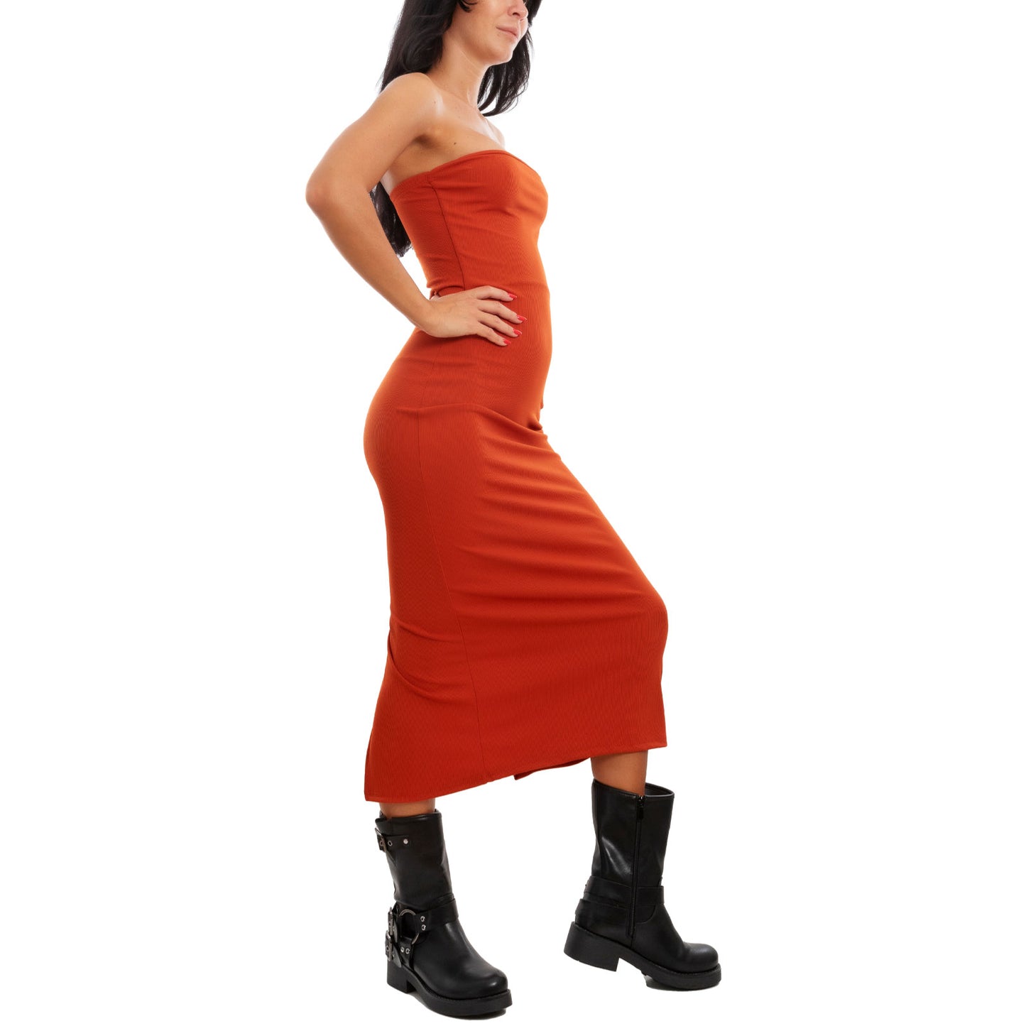 toocool vestito donna tubino costine bandeau spacco 200433