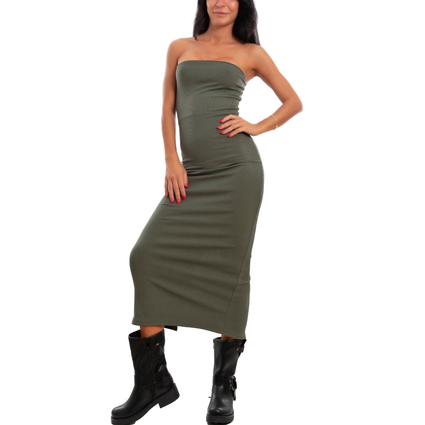 toocool vestito donna tubino costine bandeau spacco 200433