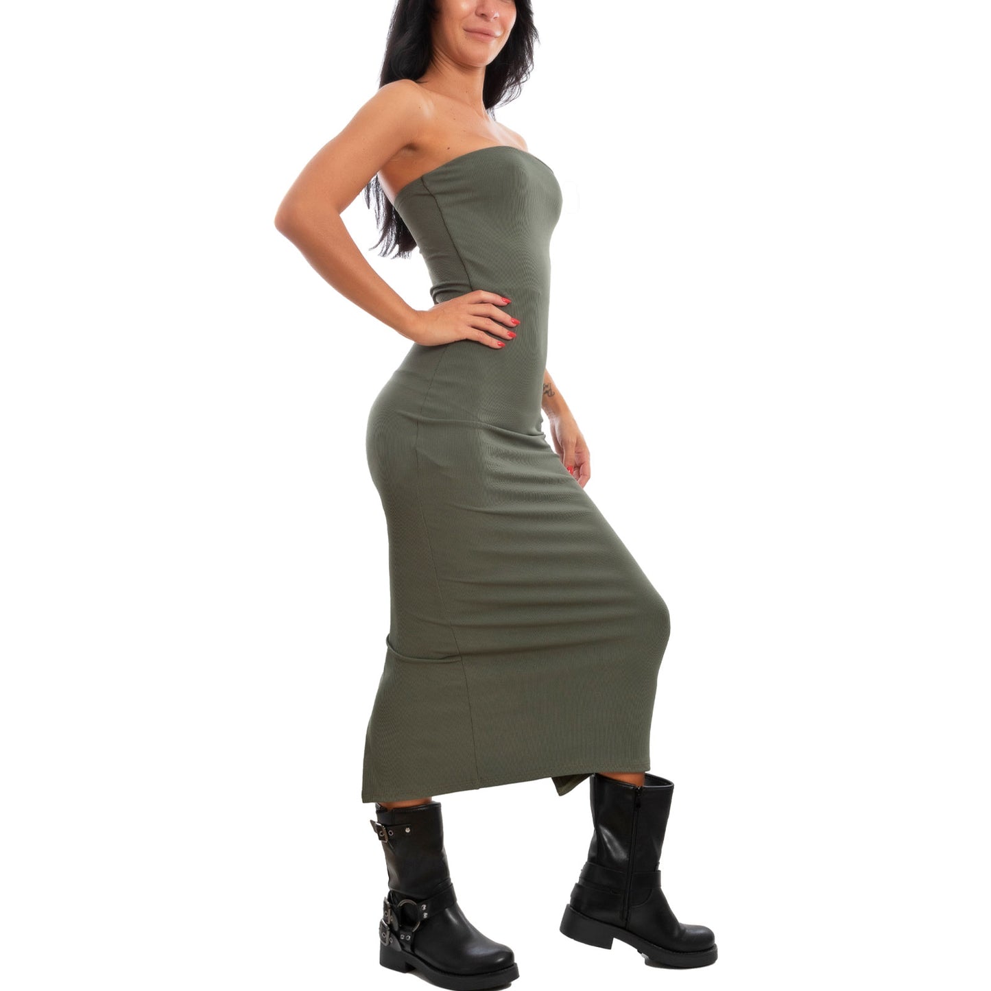 toocool vestito donna tubino costine bandeau spacco 200433