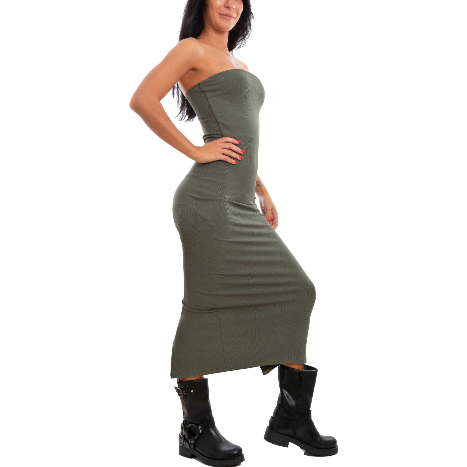 toocool vestito donna tubino costine bandeau spacco 200433