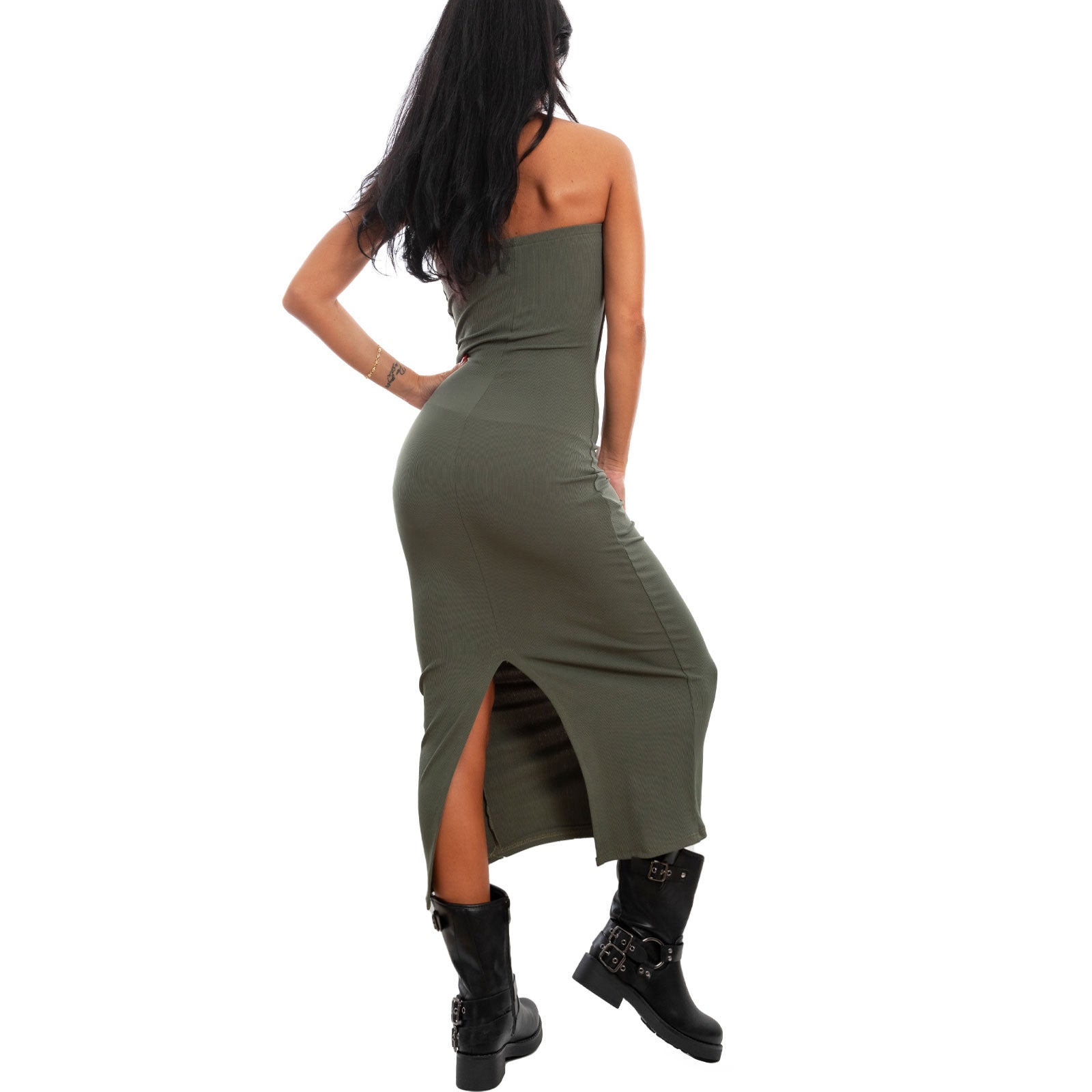 toocool vestito donna tubino costine bandeau spacco 200433