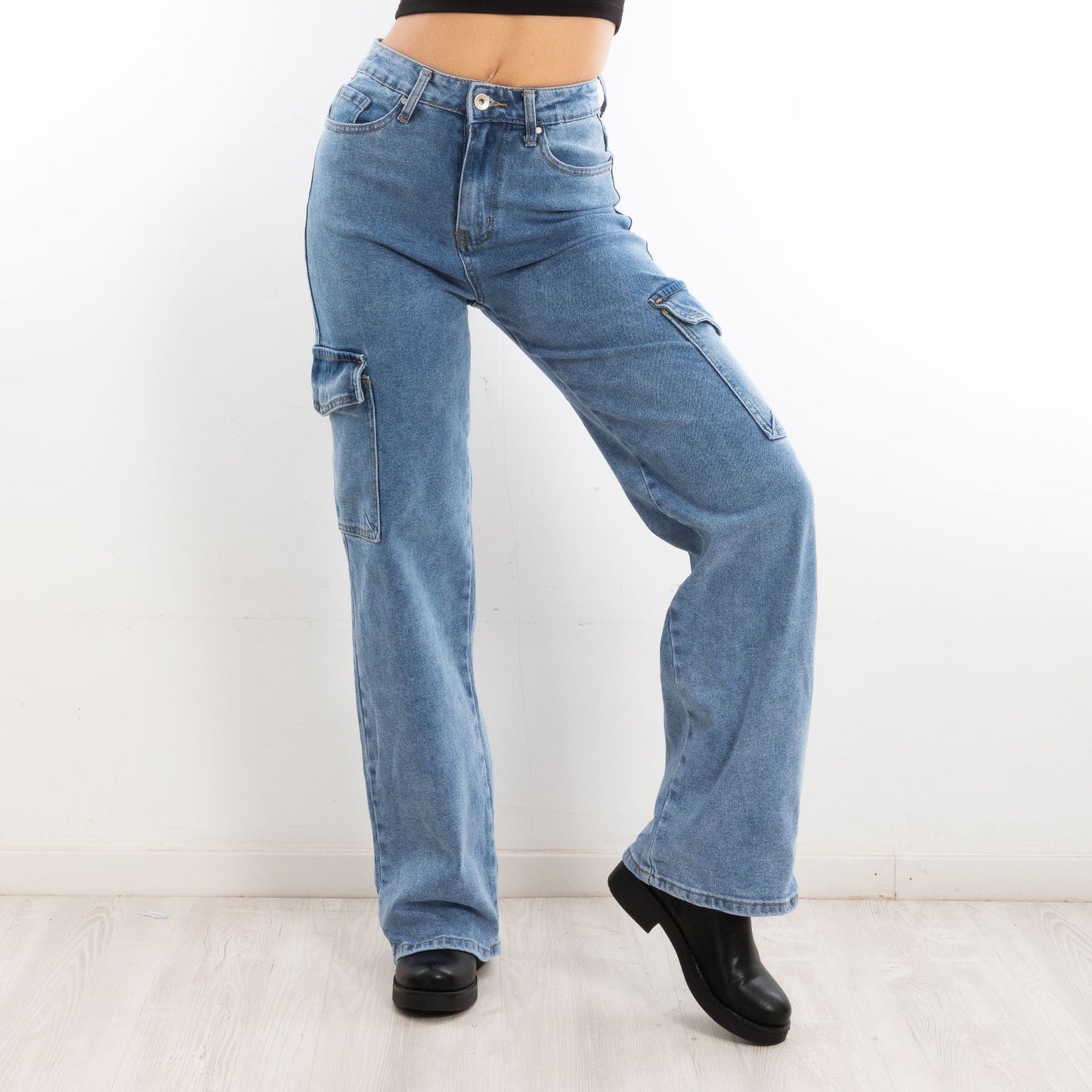 toocool jeans donna cargo tasche palazzo bootcut vita alta 2mt265