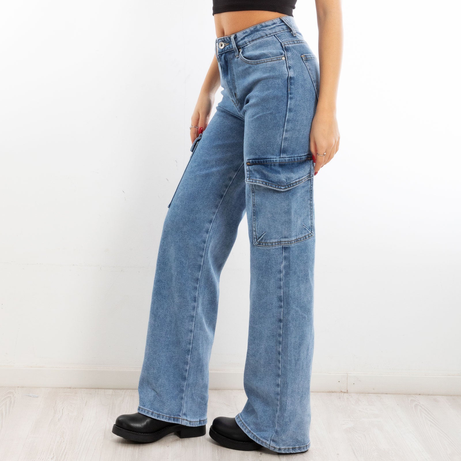 toocool jeans donna cargo tasche palazzo bootcut vita alta 2mt265