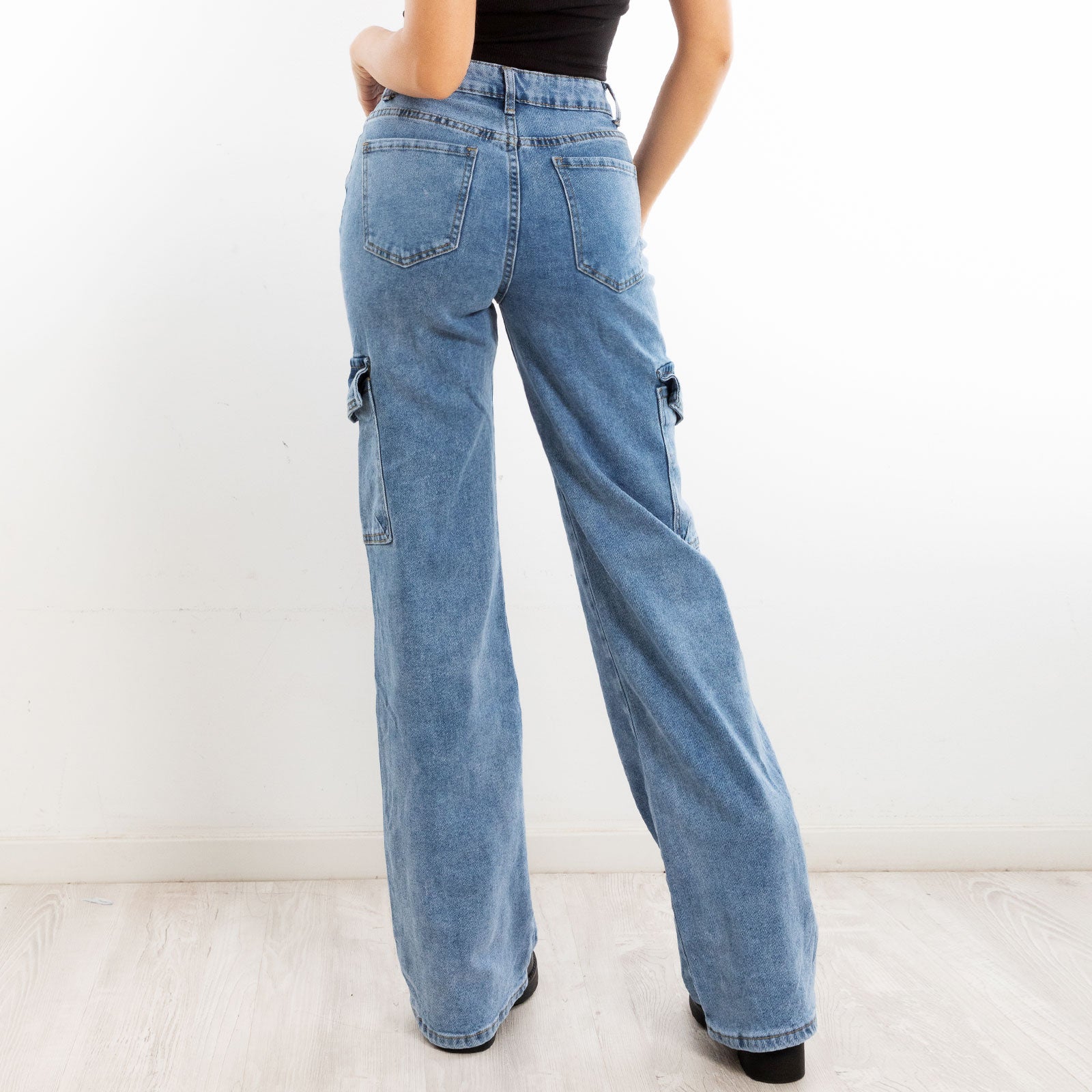 toocool jeans donna cargo tasche palazzo bootcut vita alta 2mt265