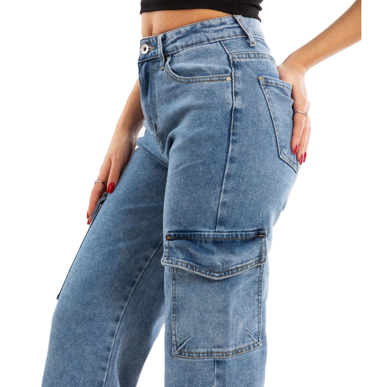 toocool jeans donna cargo tasche palazzo bootcut vita alta 2mt265
