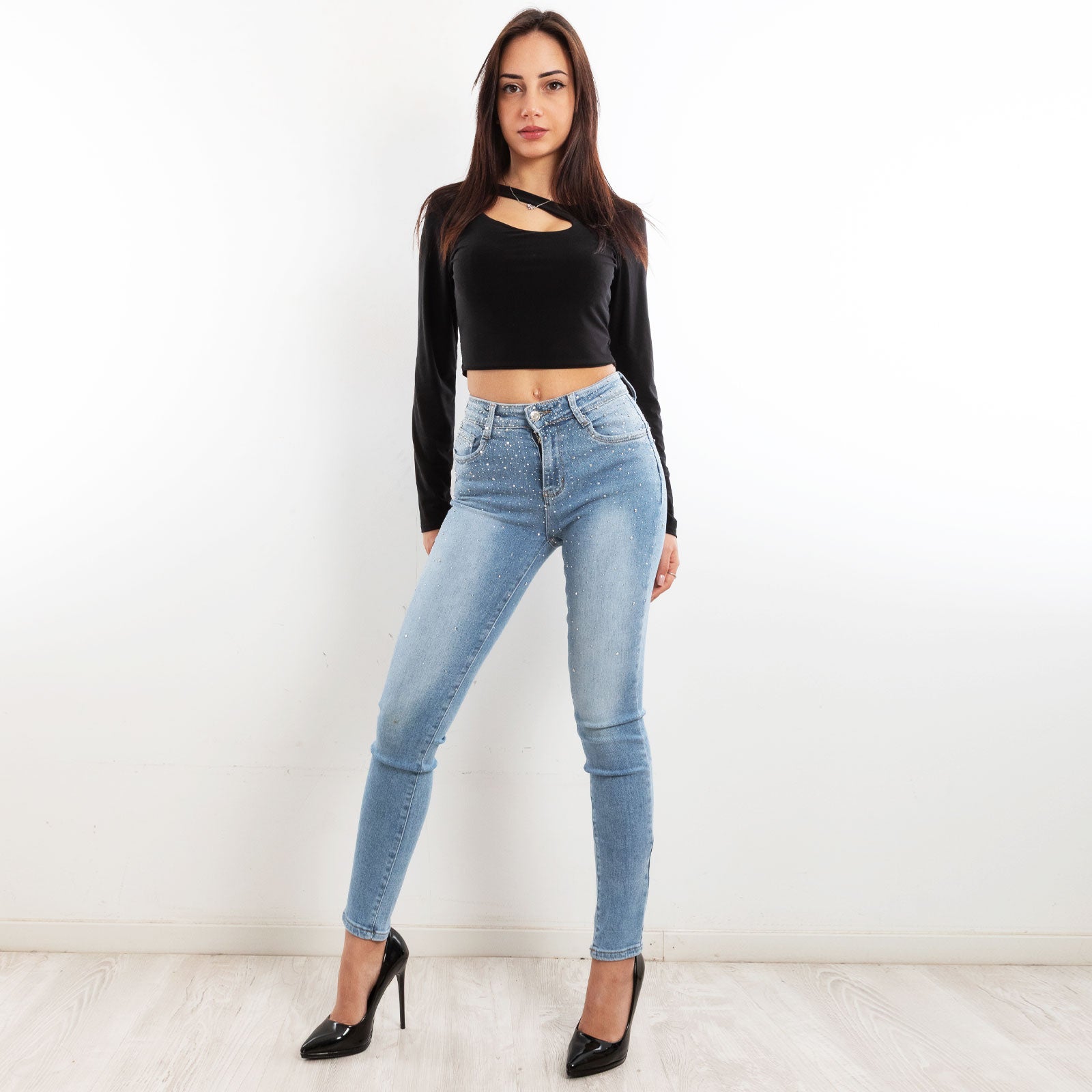 toocool jeans pantaloni skinny strass push up cy 1106