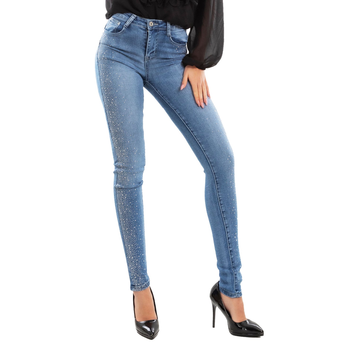 toocool jeans pantaloni skinny strass push up cy 1106