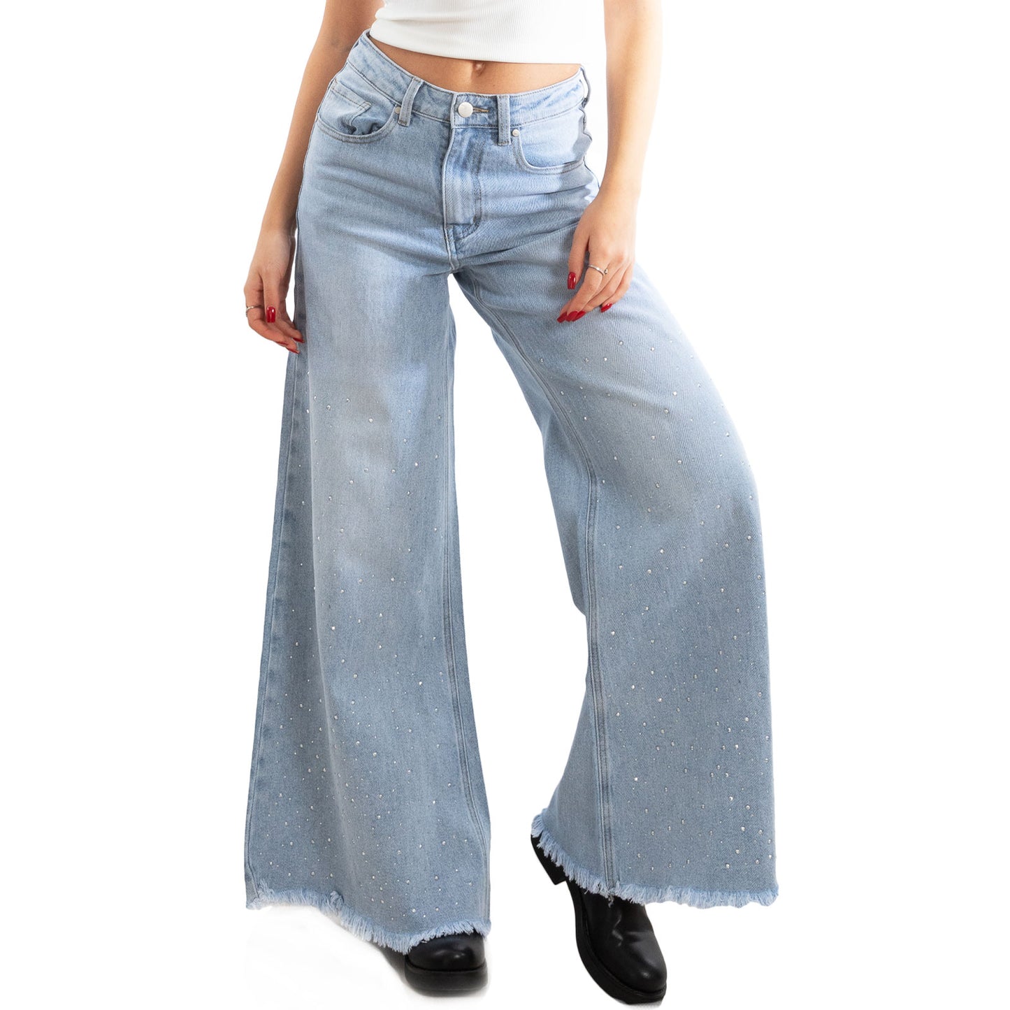 toocool jeans donna pantaloni campana zampa flare strass fx1243