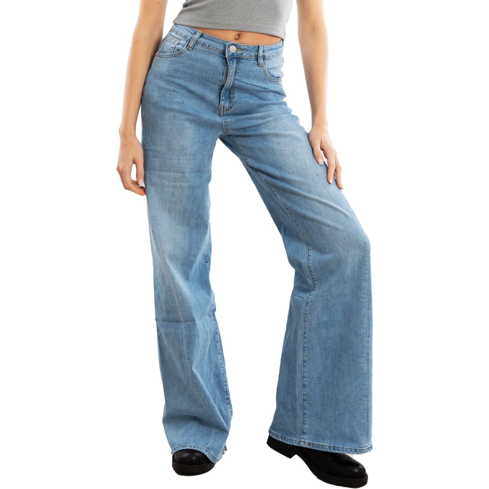 toocool jeans donna flare zampa vita alta cucitura storta fx240320