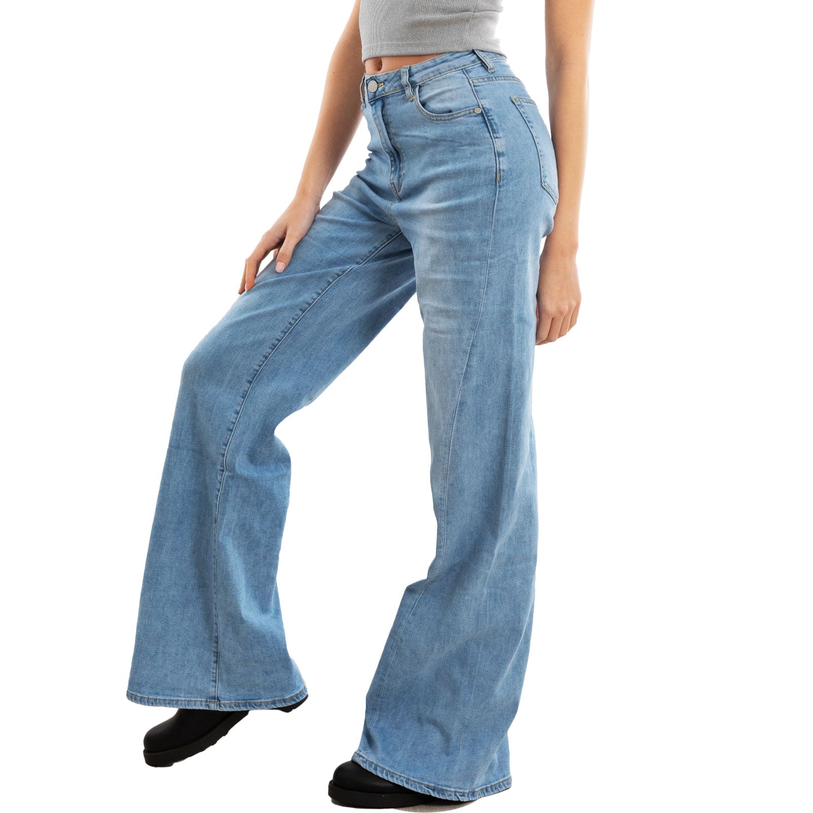 toocool jeans donna flare zampa vita alta cucitura storta fx240320