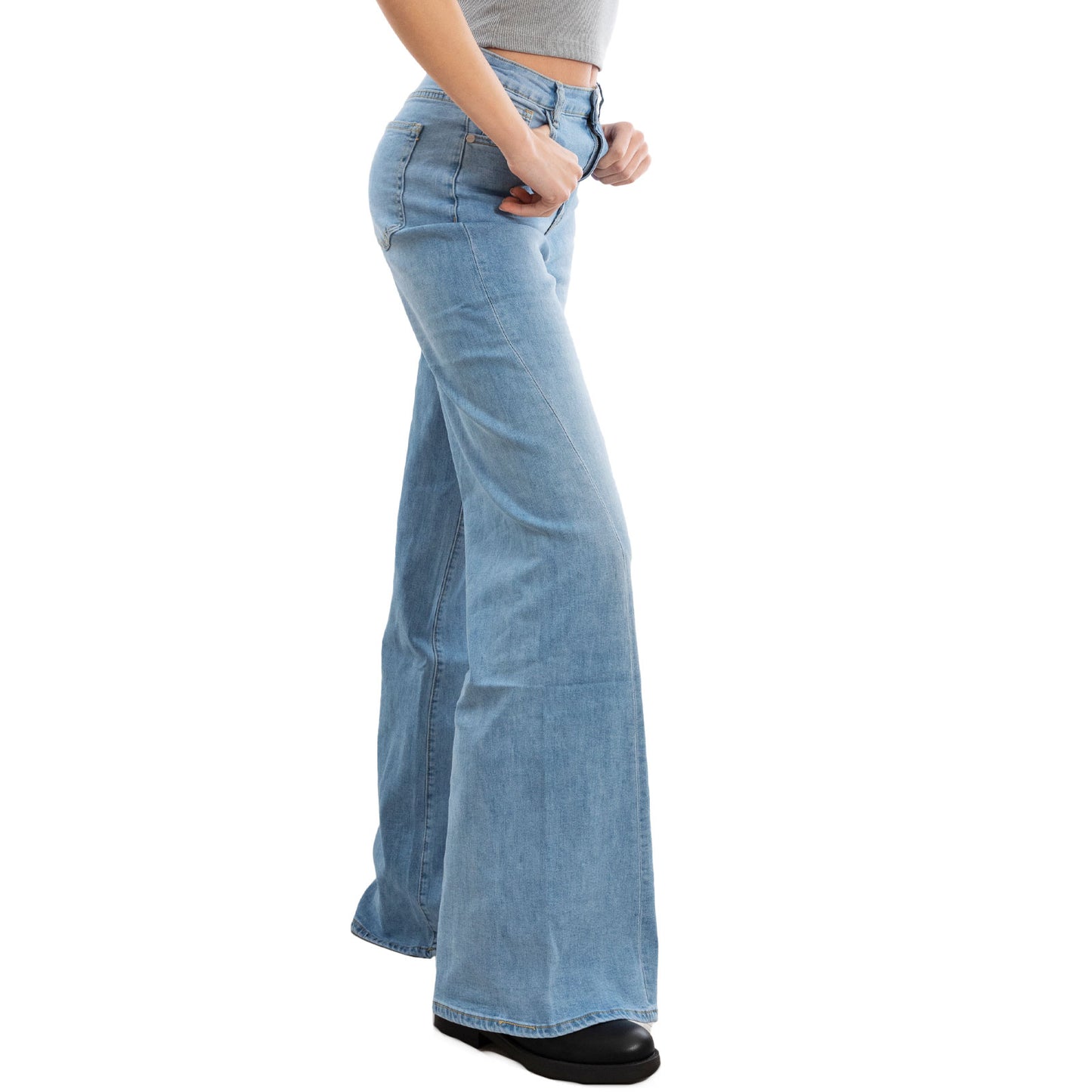 toocool jeans donna flare zampa vita alta cucitura storta fx240320