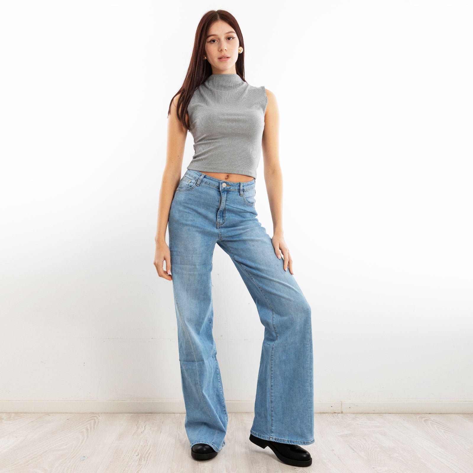 toocool jeans donna flare zampa vita alta cucitura storta fx240320
