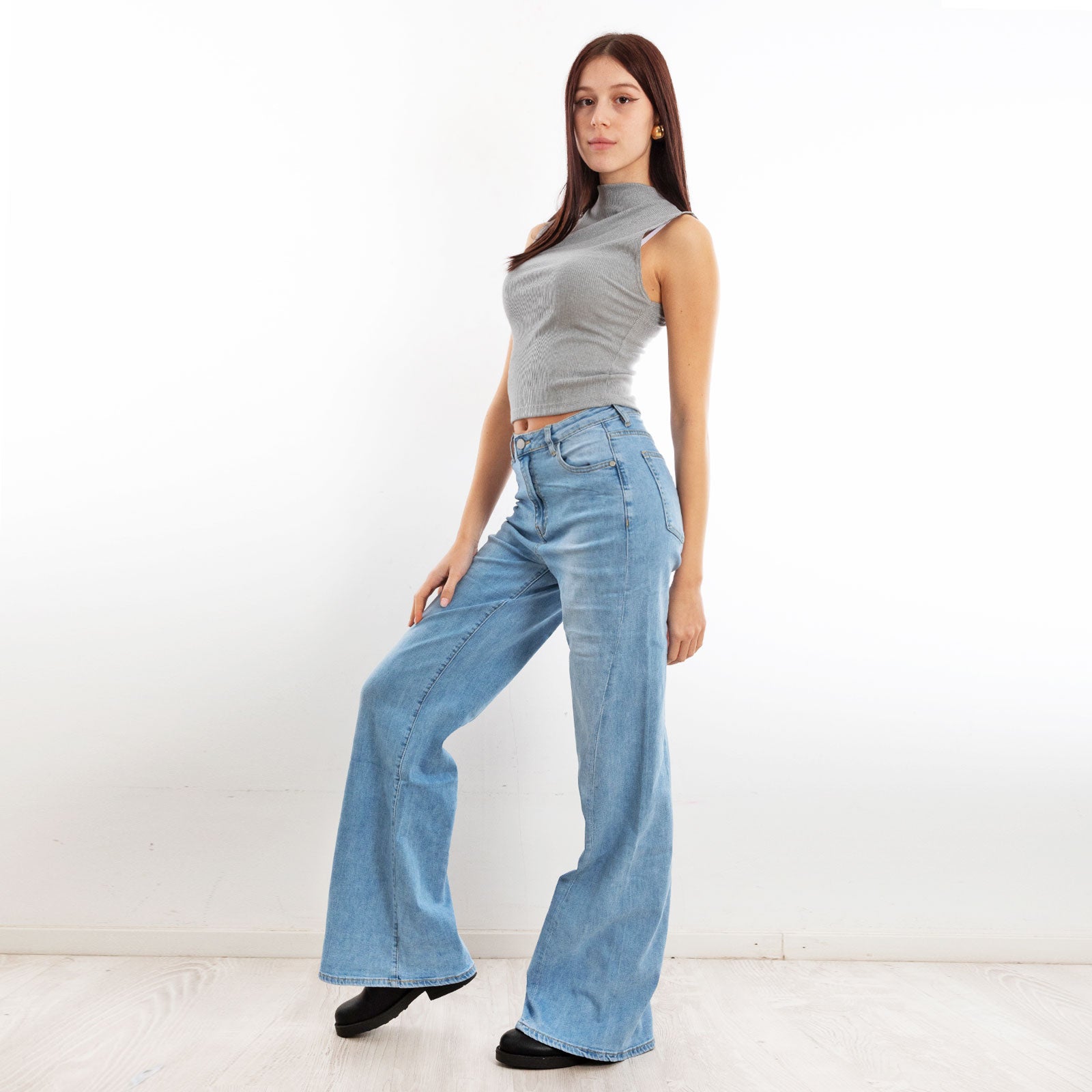 toocool jeans donna flare zampa vita alta cucitura storta fx240320