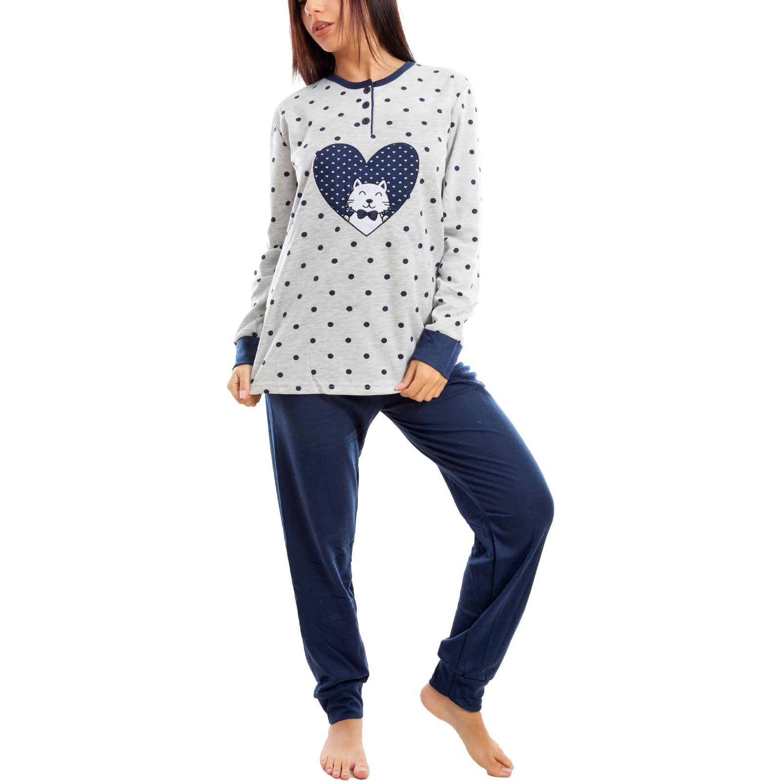 toocool pigiama donna invernale felpato gatto pois caldo cotone q2076