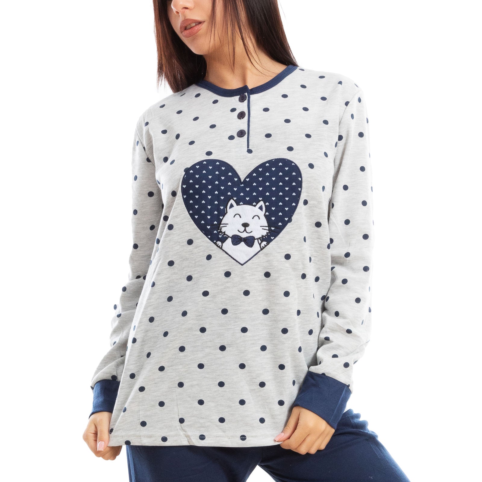 toocool pigiama donna invernale felpato gatto pois caldo cotone q2076