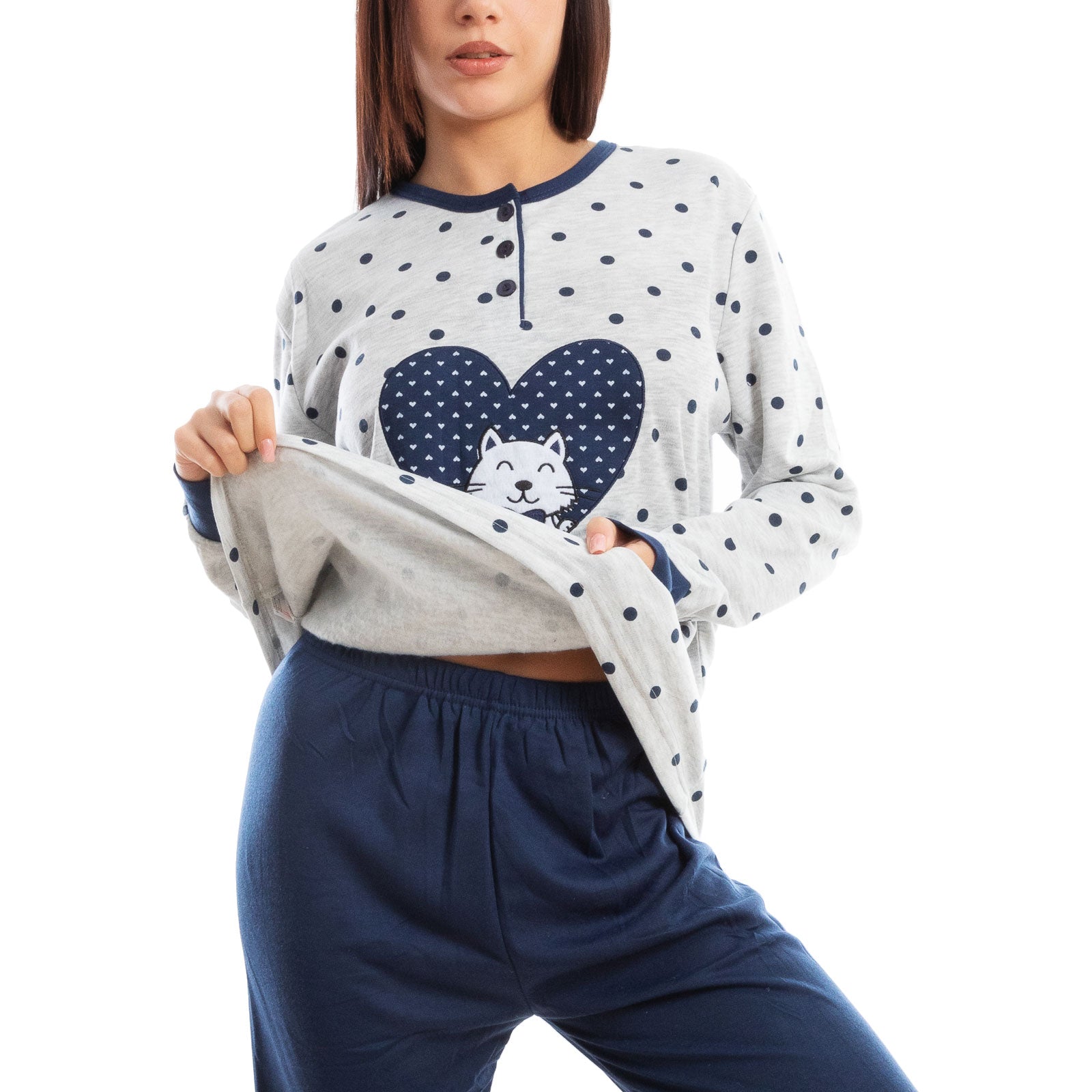 toocool pigiama donna invernale felpato gatto pois caldo cotone q2076