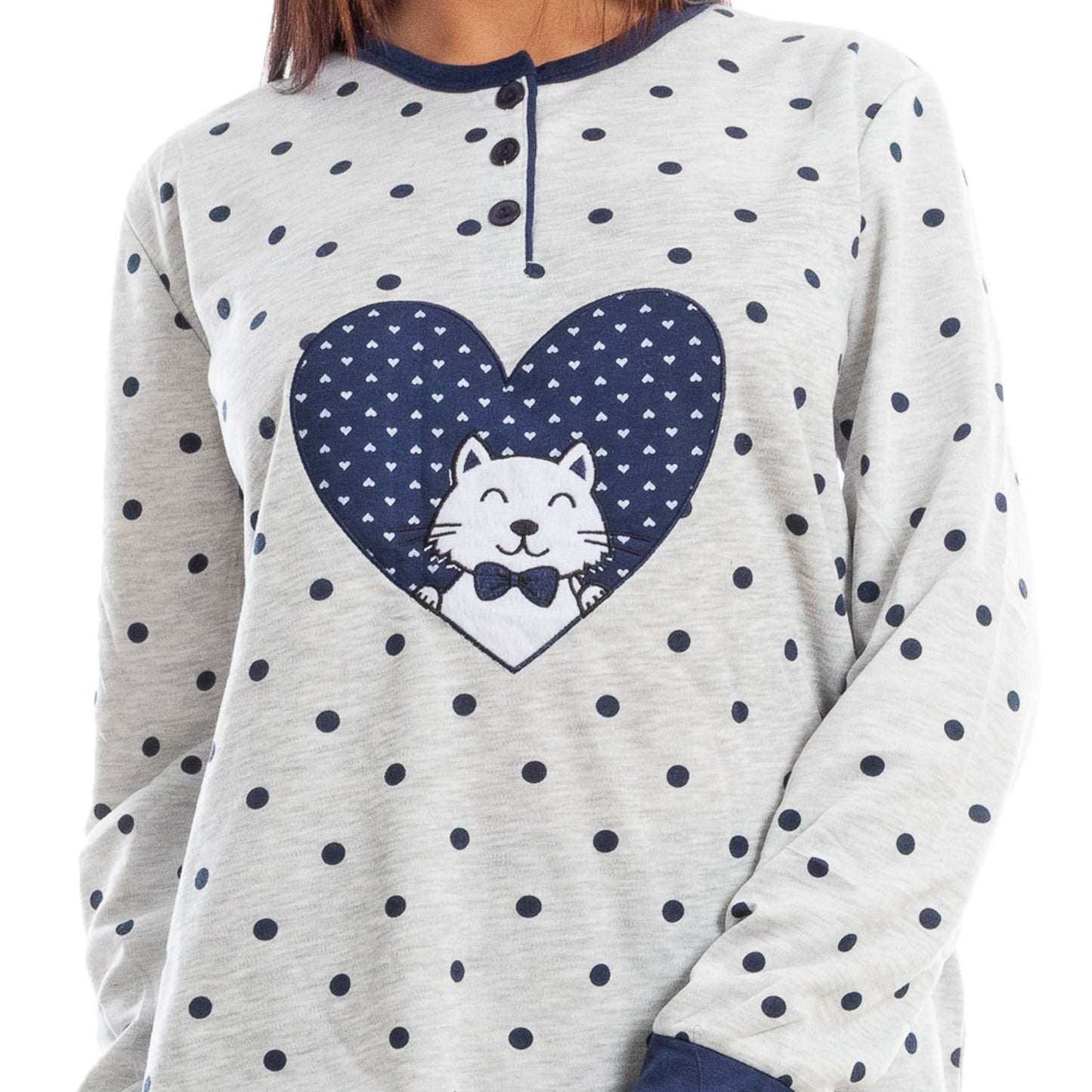 toocool pigiama donna invernale felpato gatto pois caldo cotone q2076