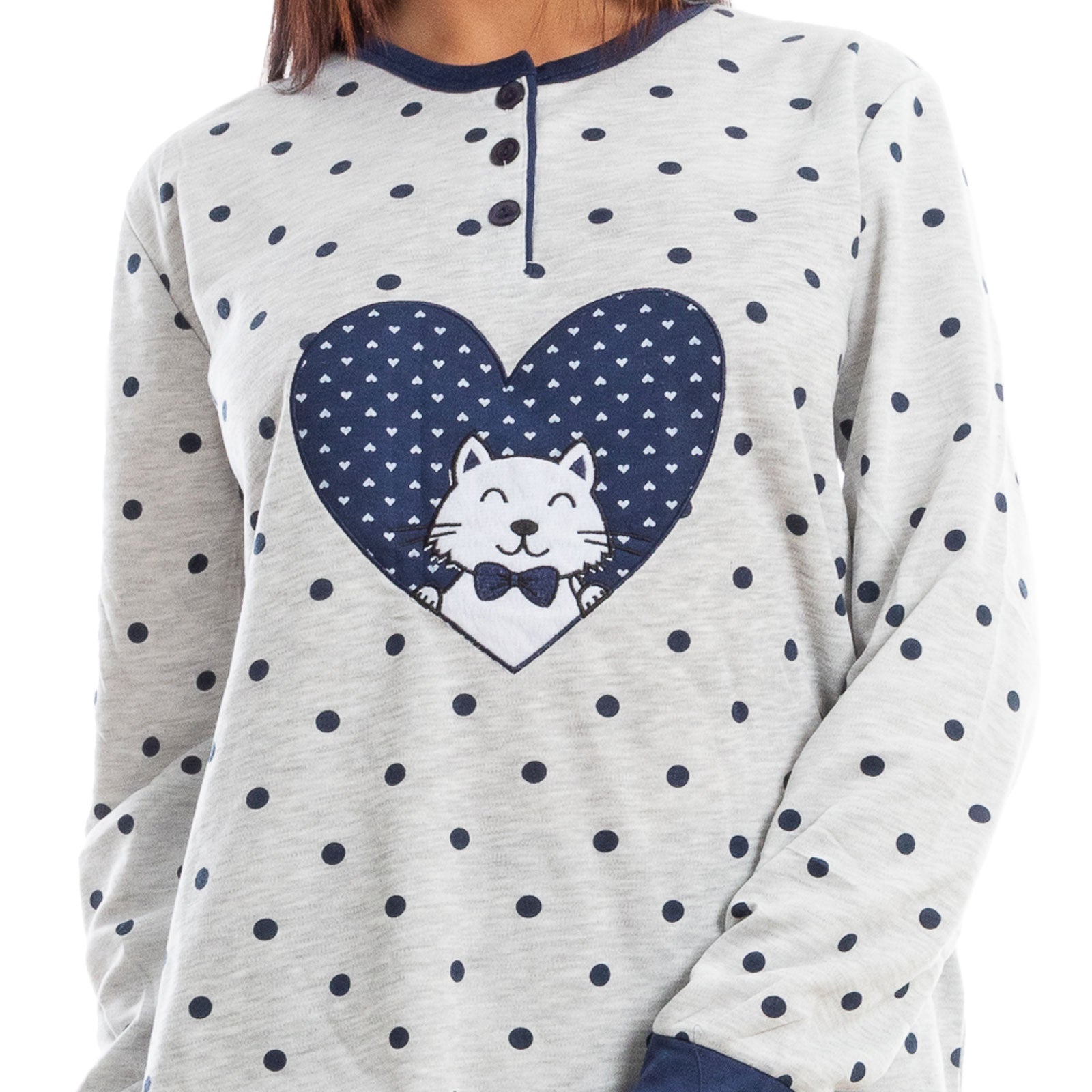 toocool pigiama donna invernale felpato gatto pois caldo cotone q2076