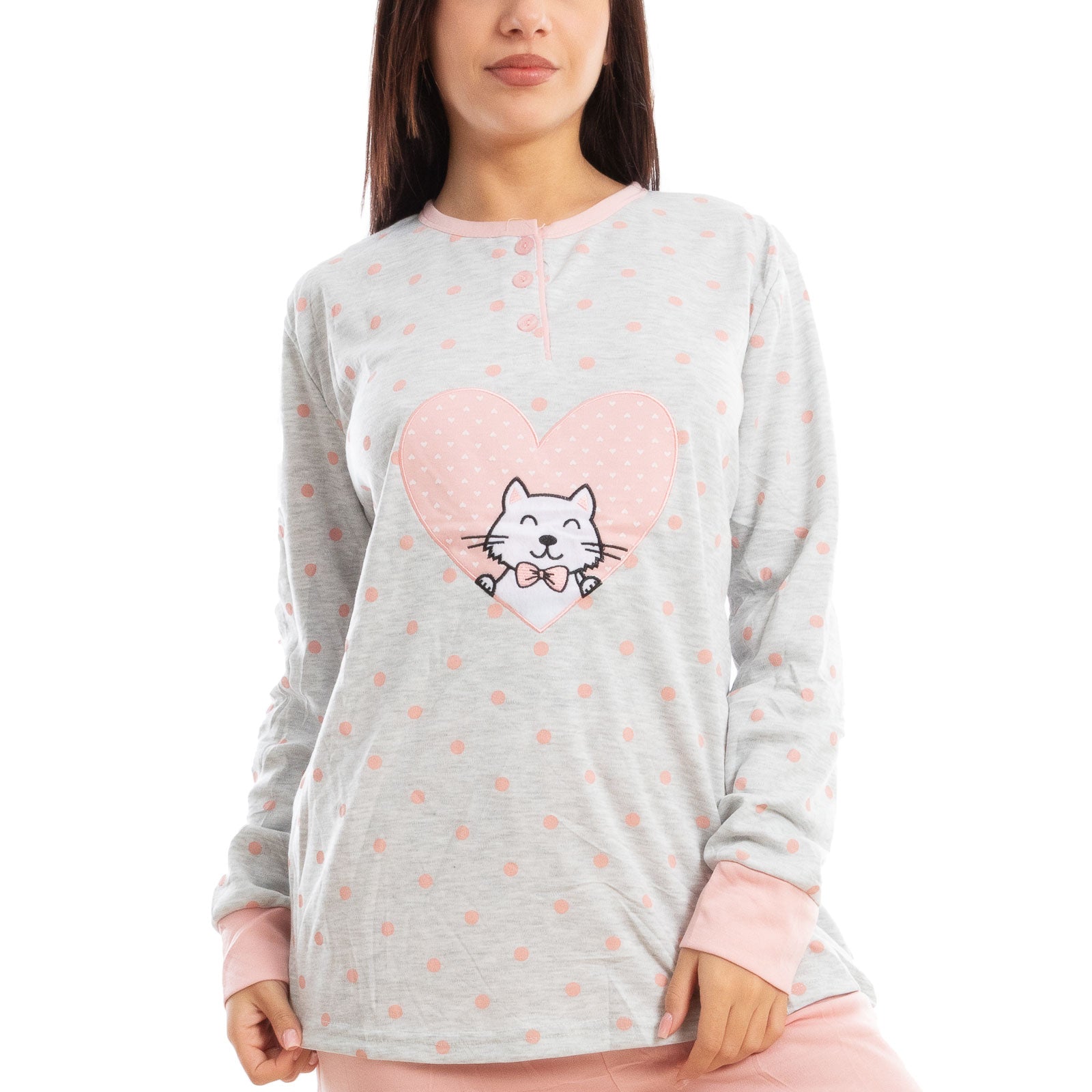 toocool pigiama donna invernale felpato gatto pois caldo cotone q2076