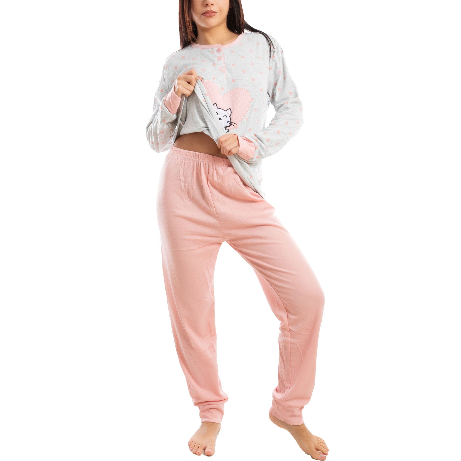 toocool pigiama donna invernale felpato gatto pois caldo cotone q2076