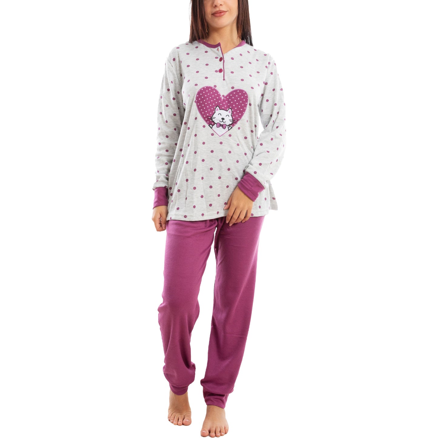 toocool pigiama donna invernale felpato gatto pois caldo cotone q2076