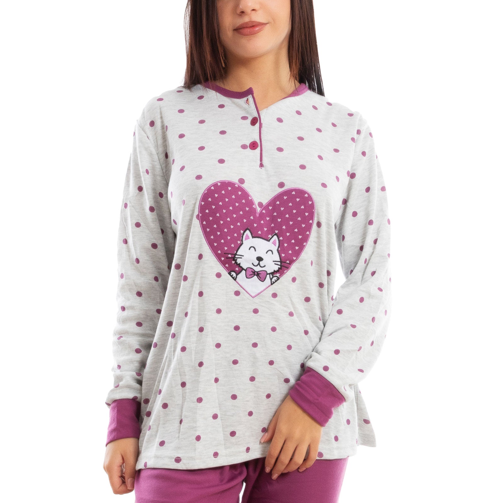 toocool pigiama donna invernale felpato gatto pois caldo cotone q2076