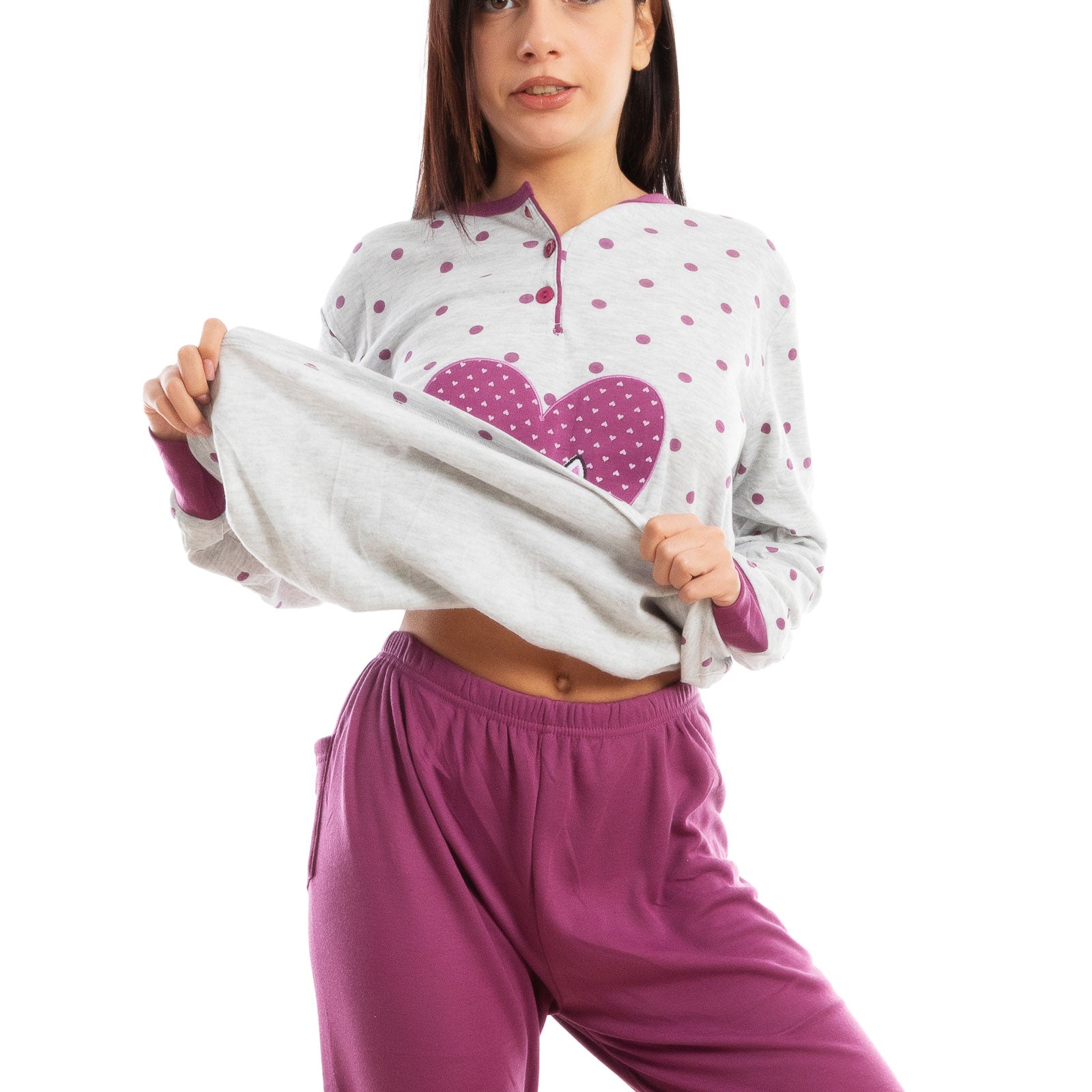 toocool pigiama donna invernale felpato gatto pois caldo cotone q2076