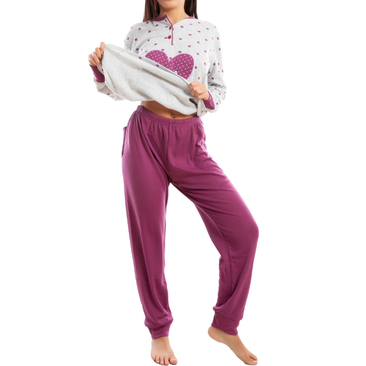 toocool pigiama donna invernale felpato gatto pois caldo cotone q2076