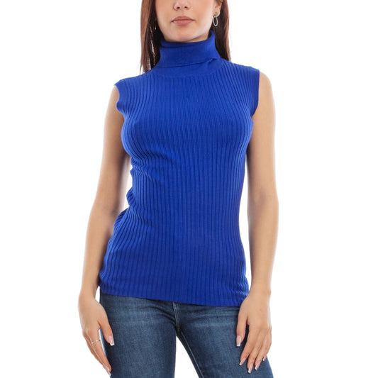 toocool dolcevita smanicato donna collo alto top costine vb 020