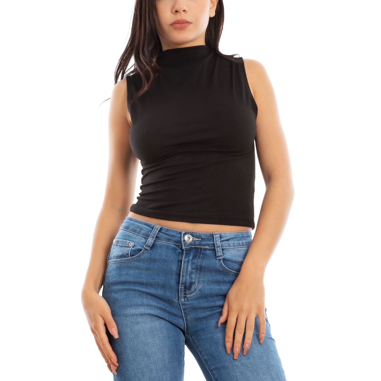 toocool top donna corto costine smanicato elasticizzato vi 5033