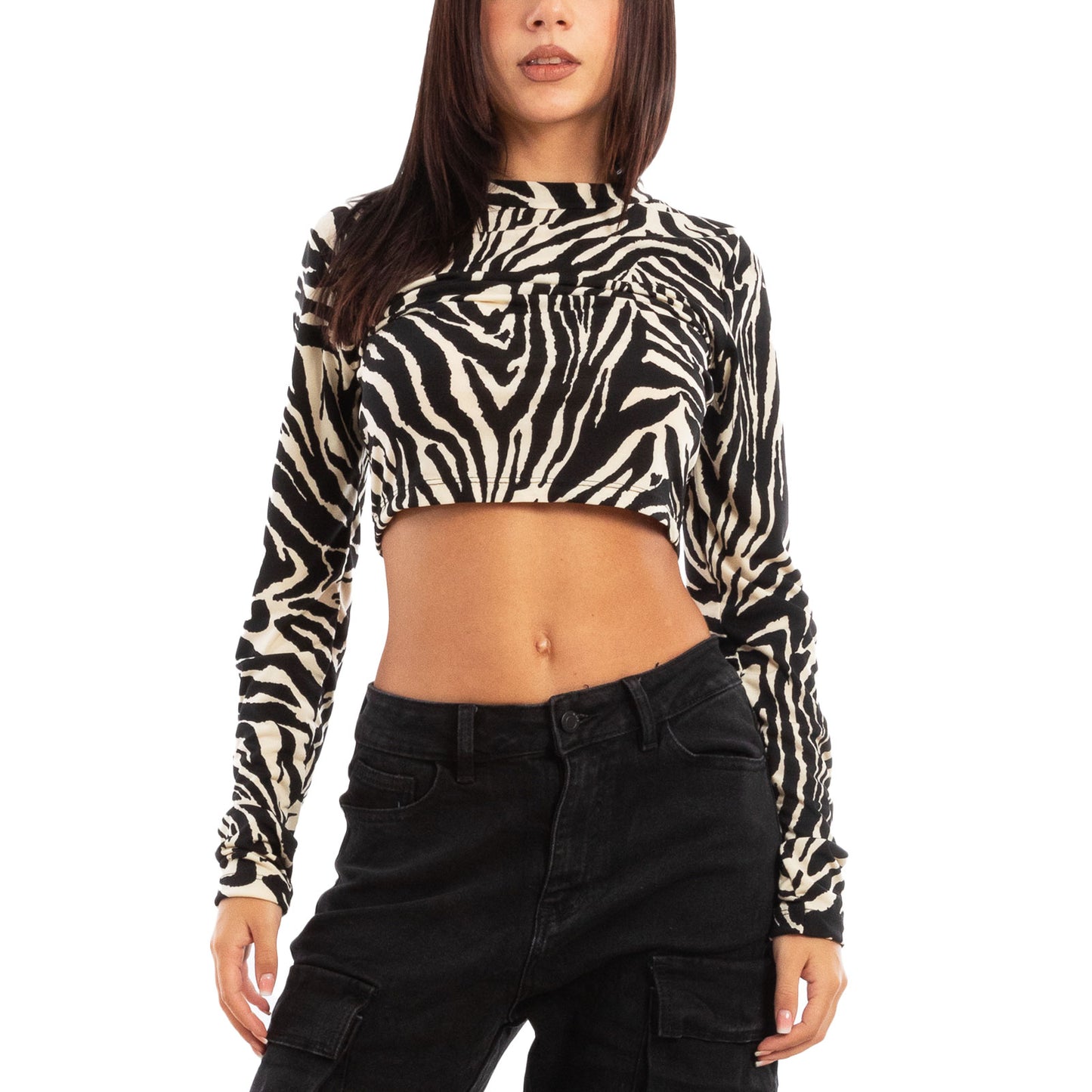 toocool top donna maniche lunghe leopardato zebrato vi 5087