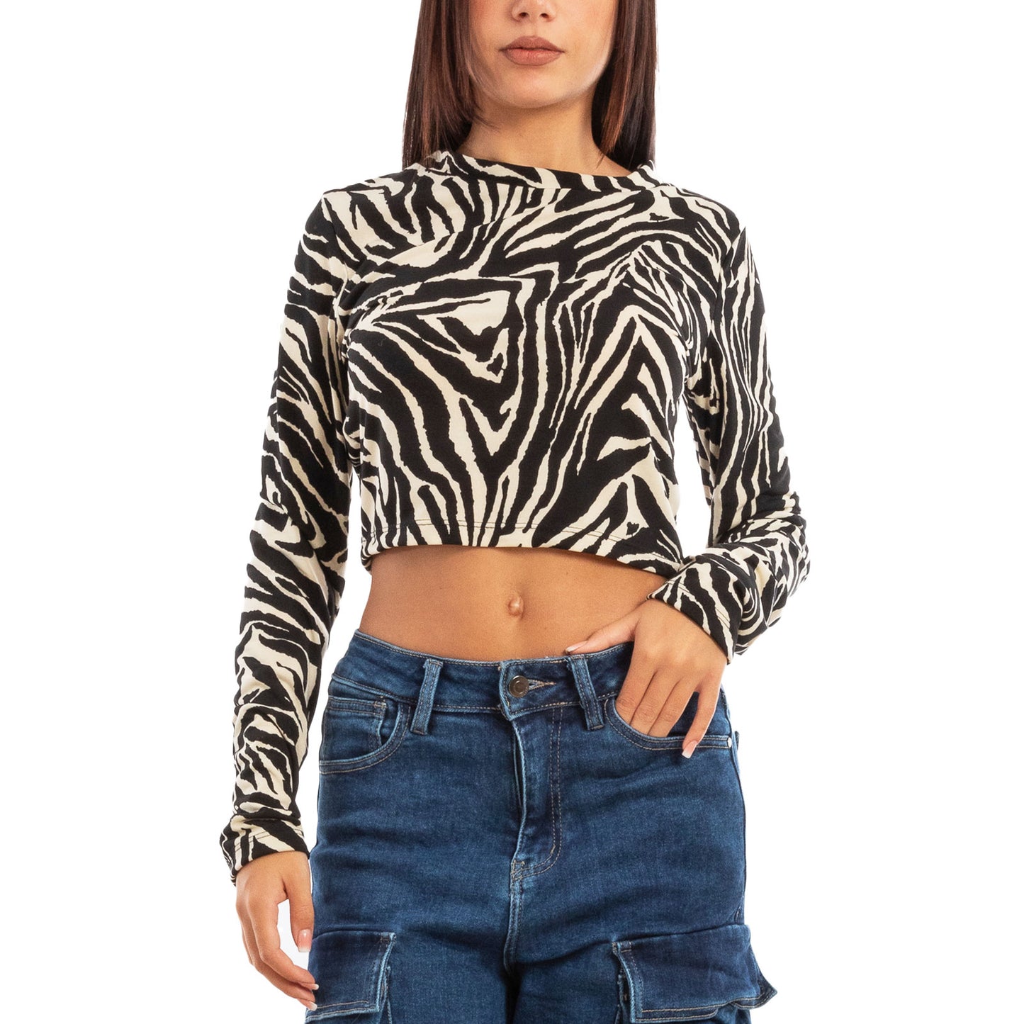 toocool top donna maniche lunghe leopardato zebrato vi 5087