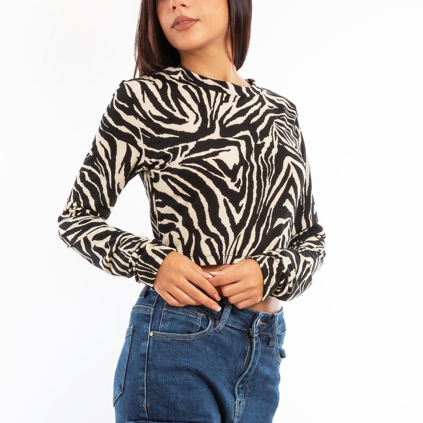 toocool top donna maniche lunghe leopardato zebrato vi 5087