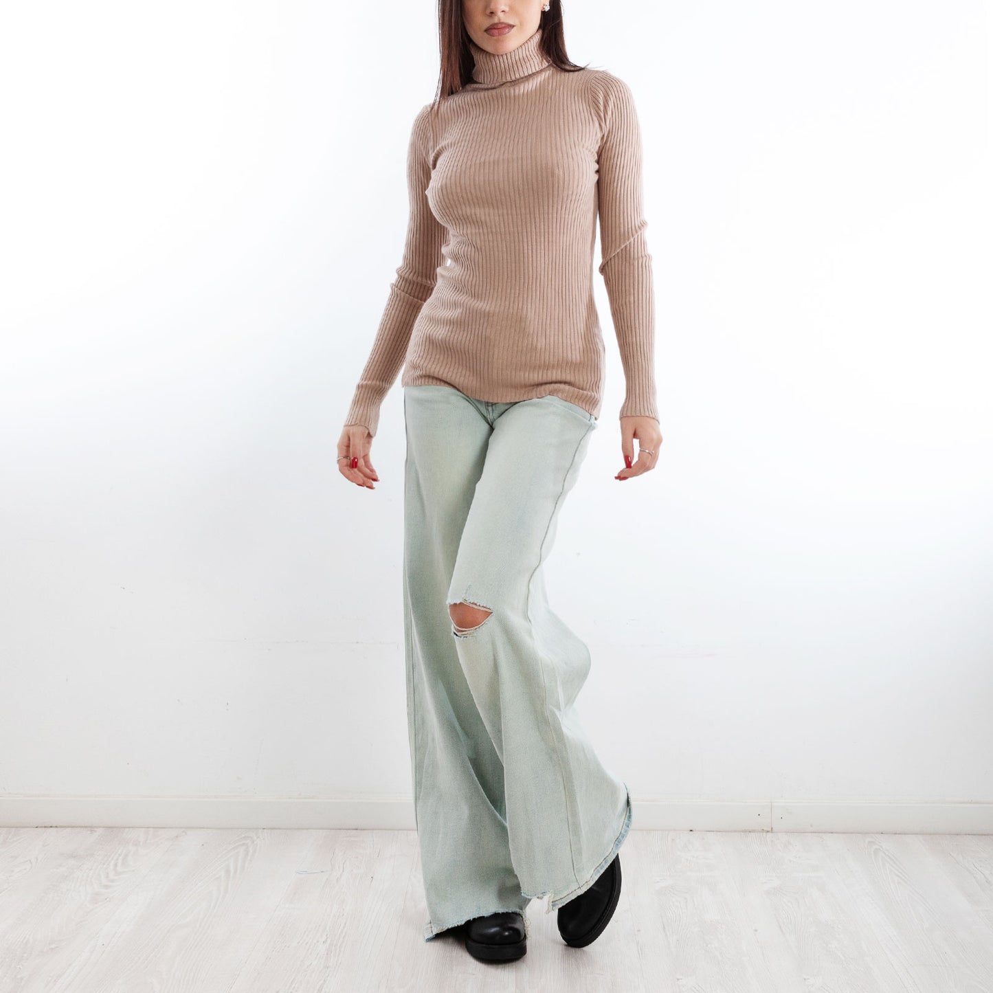 toocool maglione donna maglia a costine dolcevita collo alto vi 6880