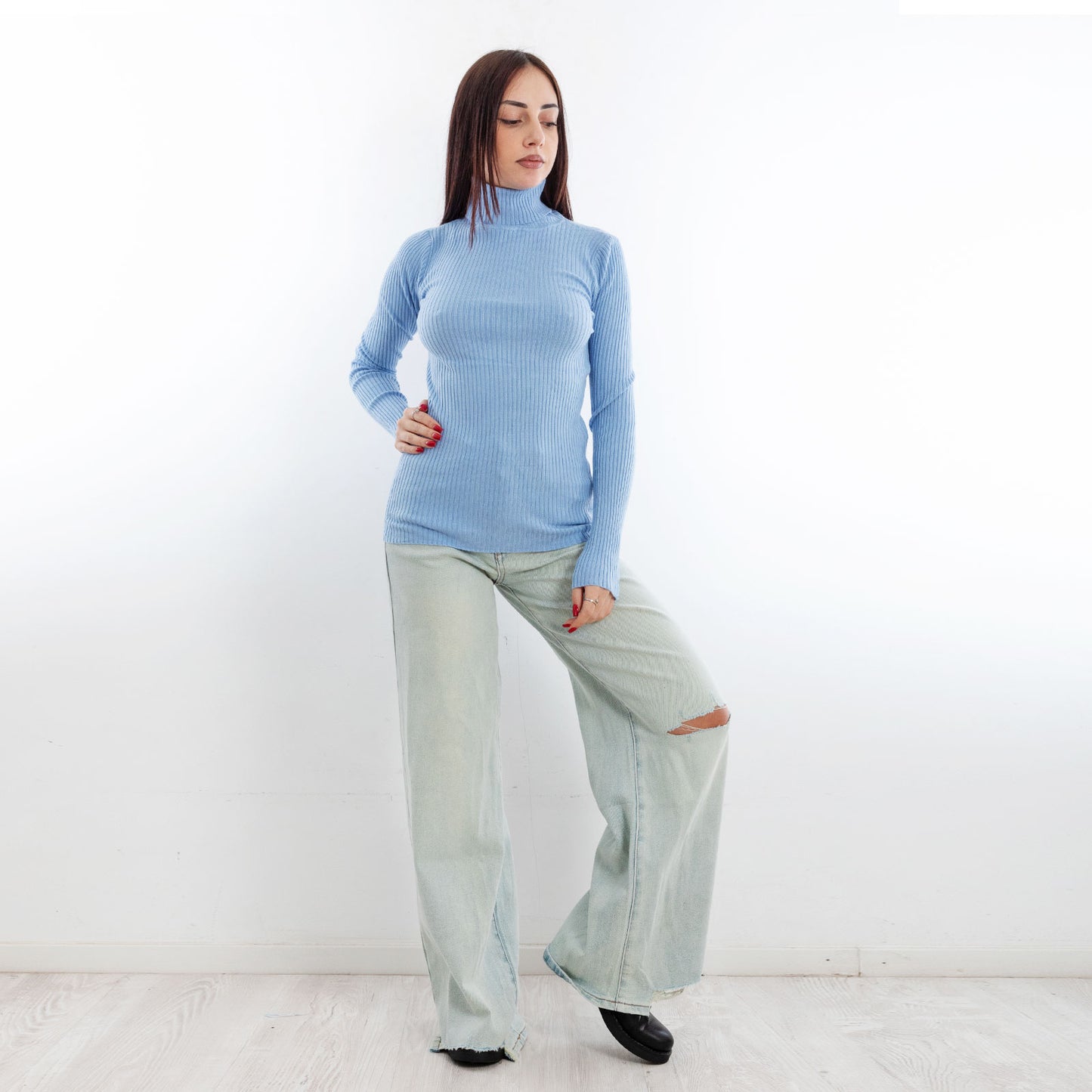 toocool maglione donna maglia a costine dolcevita collo alto vi 6880