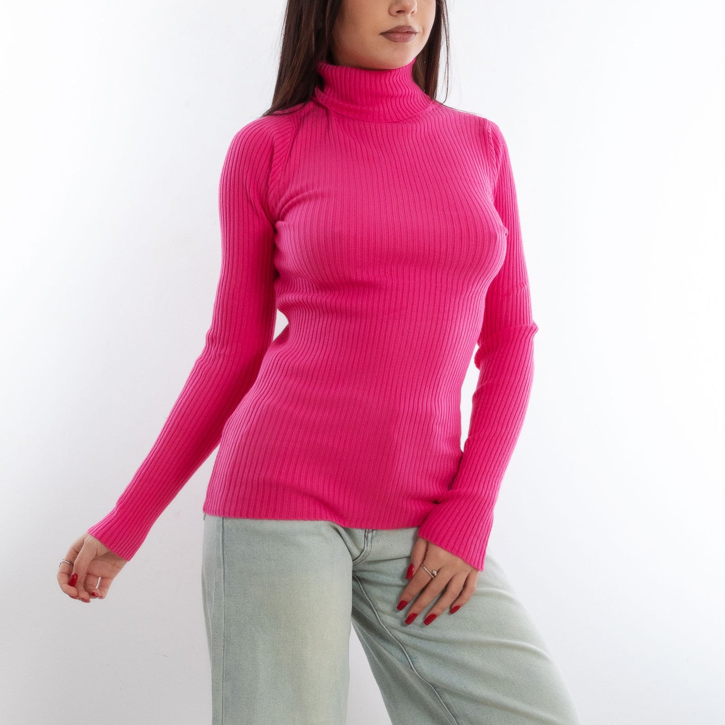 toocool maglione donna maglia a costine dolcevita collo alto vi 6880