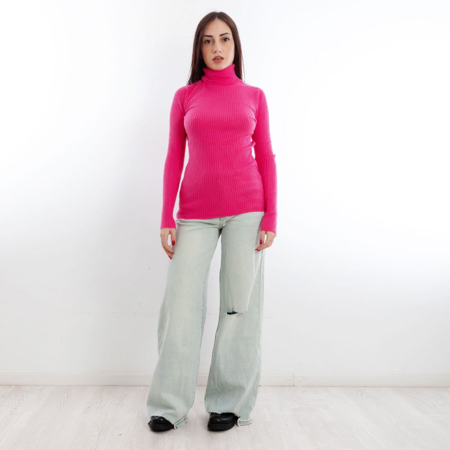 toocool maglione donna maglia a costine dolcevita collo alto vi 6880