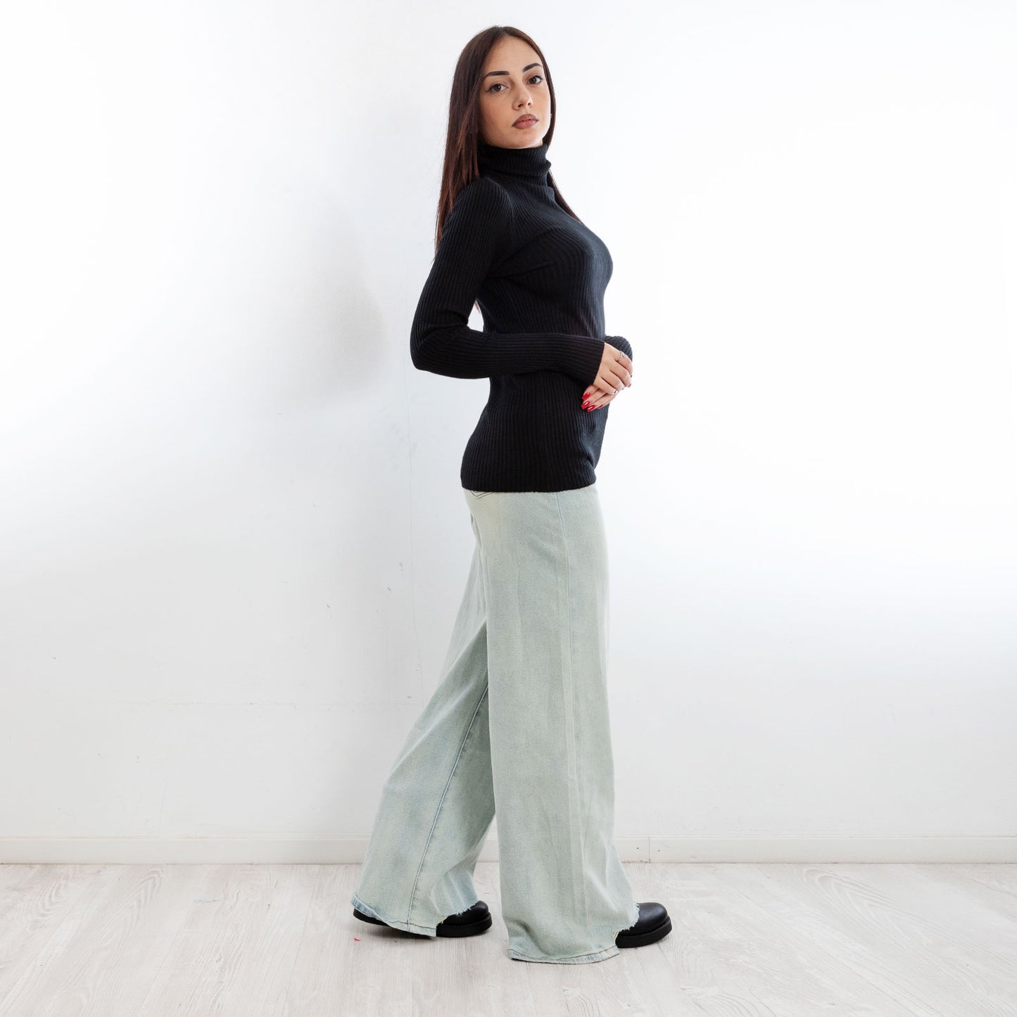 toocool maglione donna maglia a costine dolcevita collo alto vi 6880