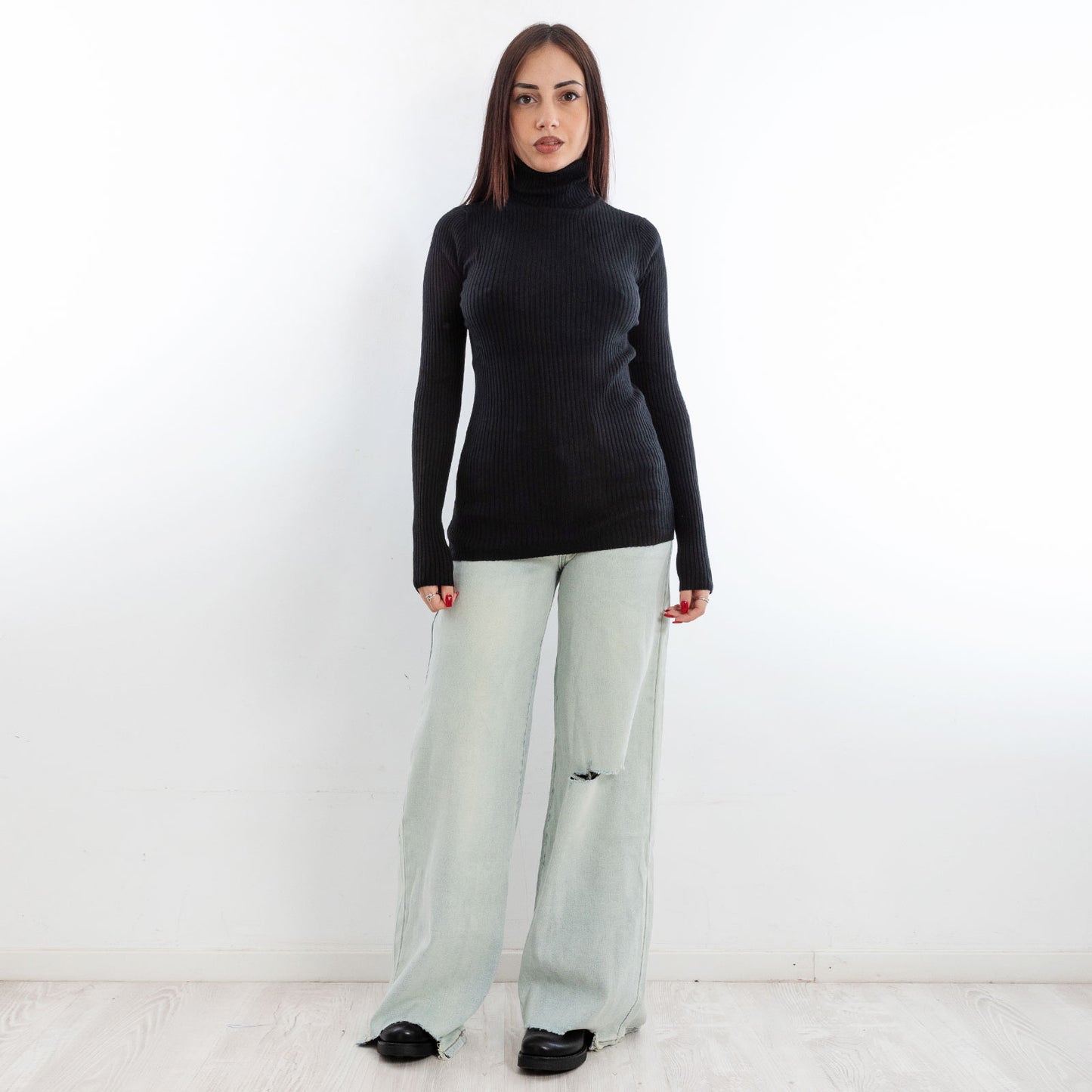 toocool maglione donna maglia a costine dolcevita collo alto vi 6880