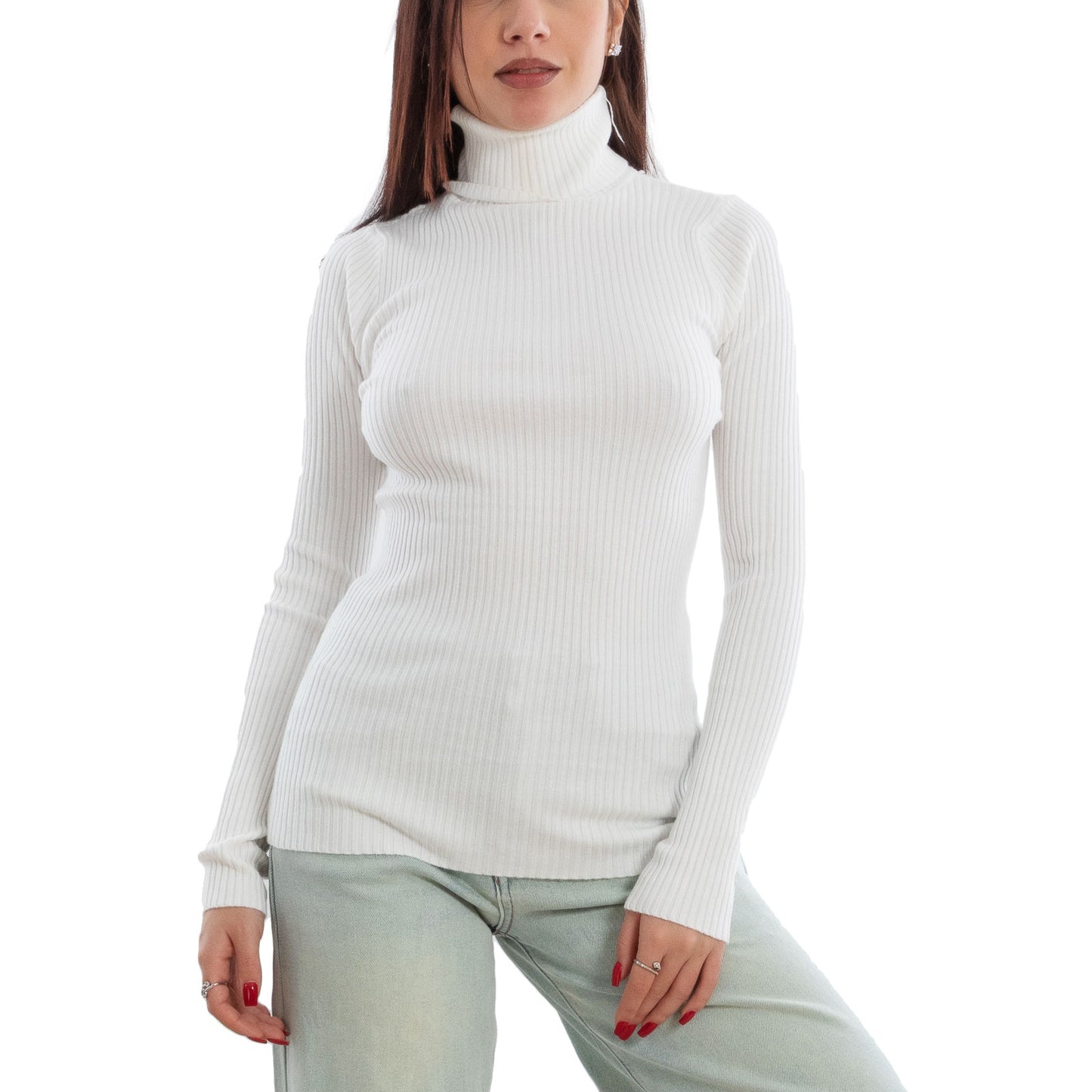 toocool maglione donna maglia a costine dolcevita collo alto vi 6880