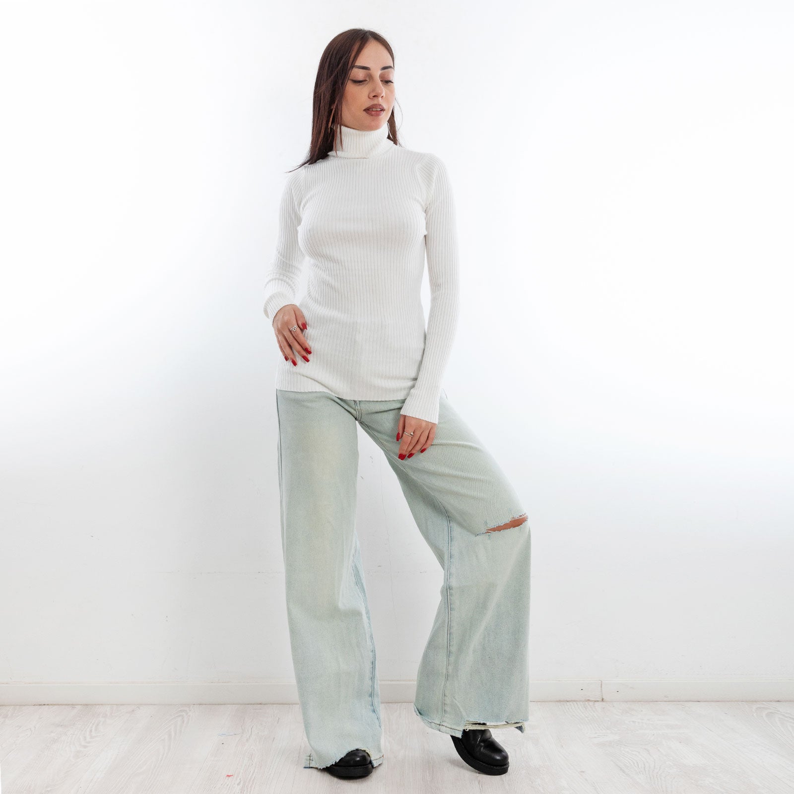 toocool maglione donna maglia a costine dolcevita collo alto vi 6880